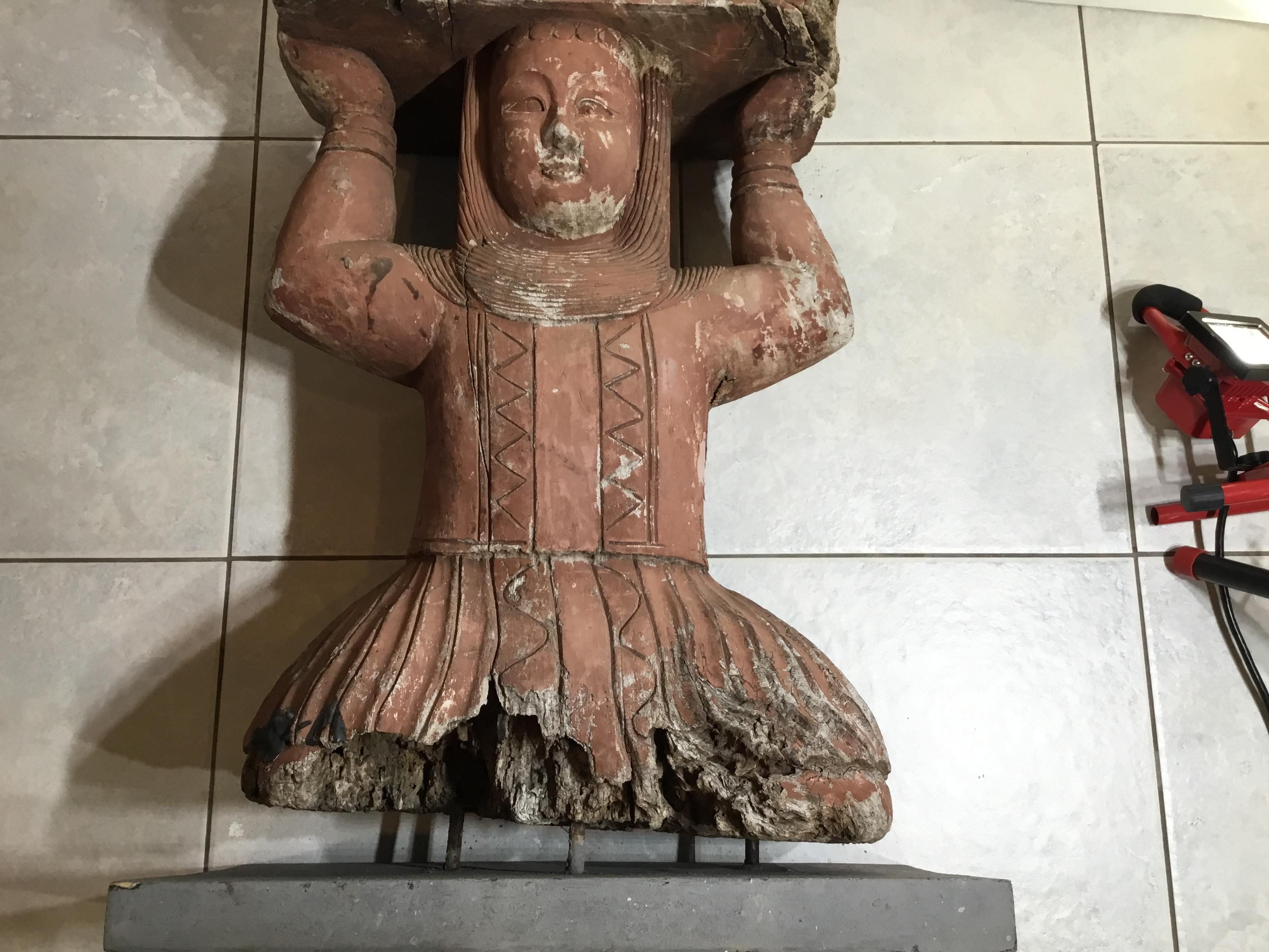 Large Antique Hand Carved Wood Sculpture For Sale 6