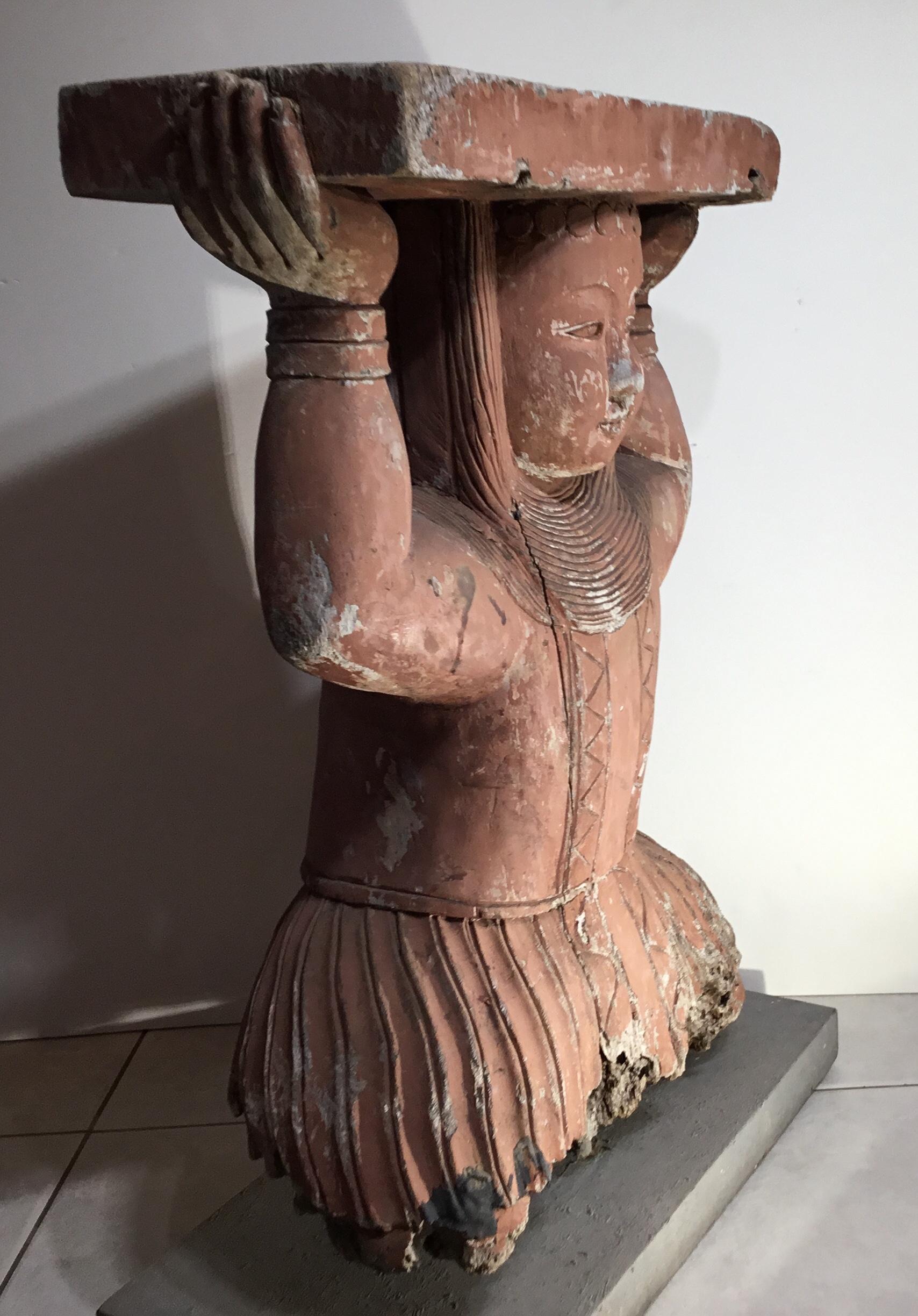 Large Antique Hand Carved Wood Sculpture For Sale 8