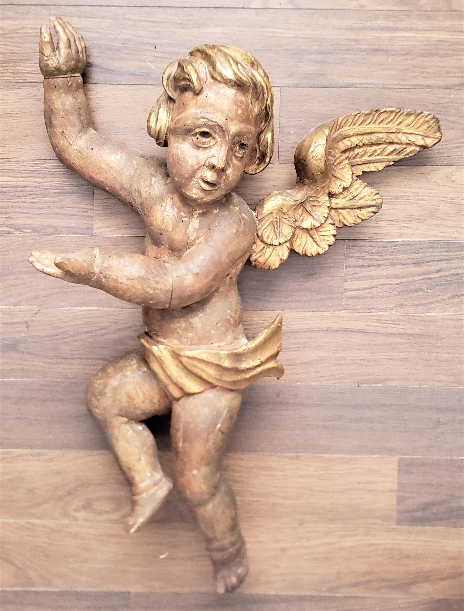 Rococo Large Antique Hand-Carved Wooden Cherub Architectural Element or Wall Sculpture For Sale