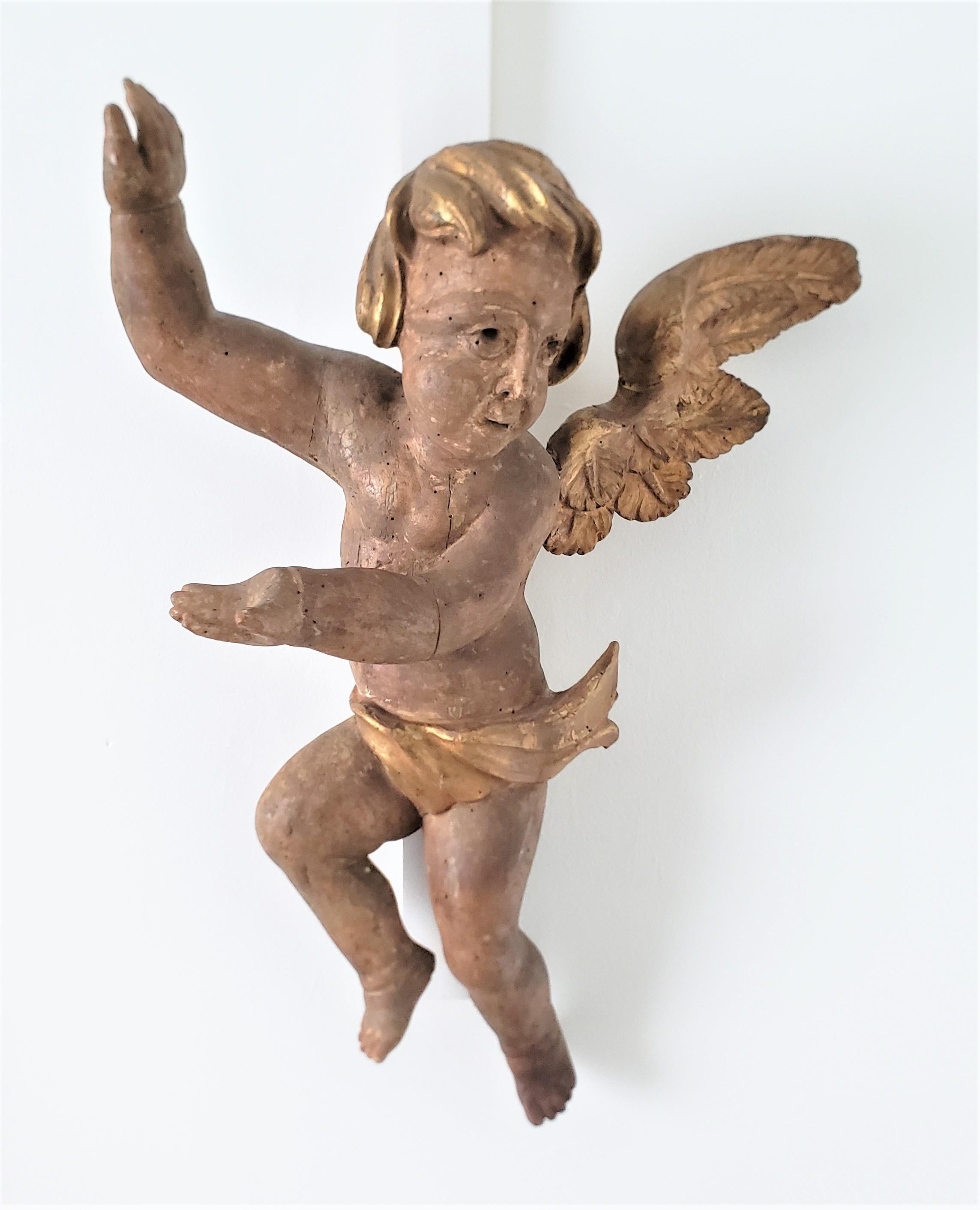German Large Antique Hand-Carved Wooden Cherub Architectural Element or Wall Sculpture For Sale