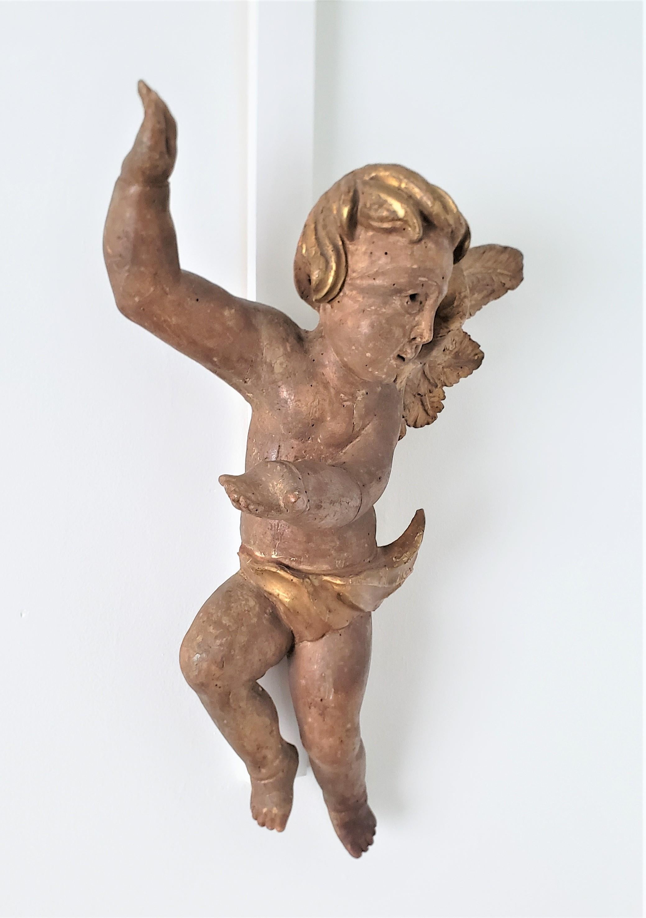 Large Antique Hand-Carved Wooden Cherub Architectural Element or Wall Sculpture In Good Condition For Sale In Hamilton, Ontario
