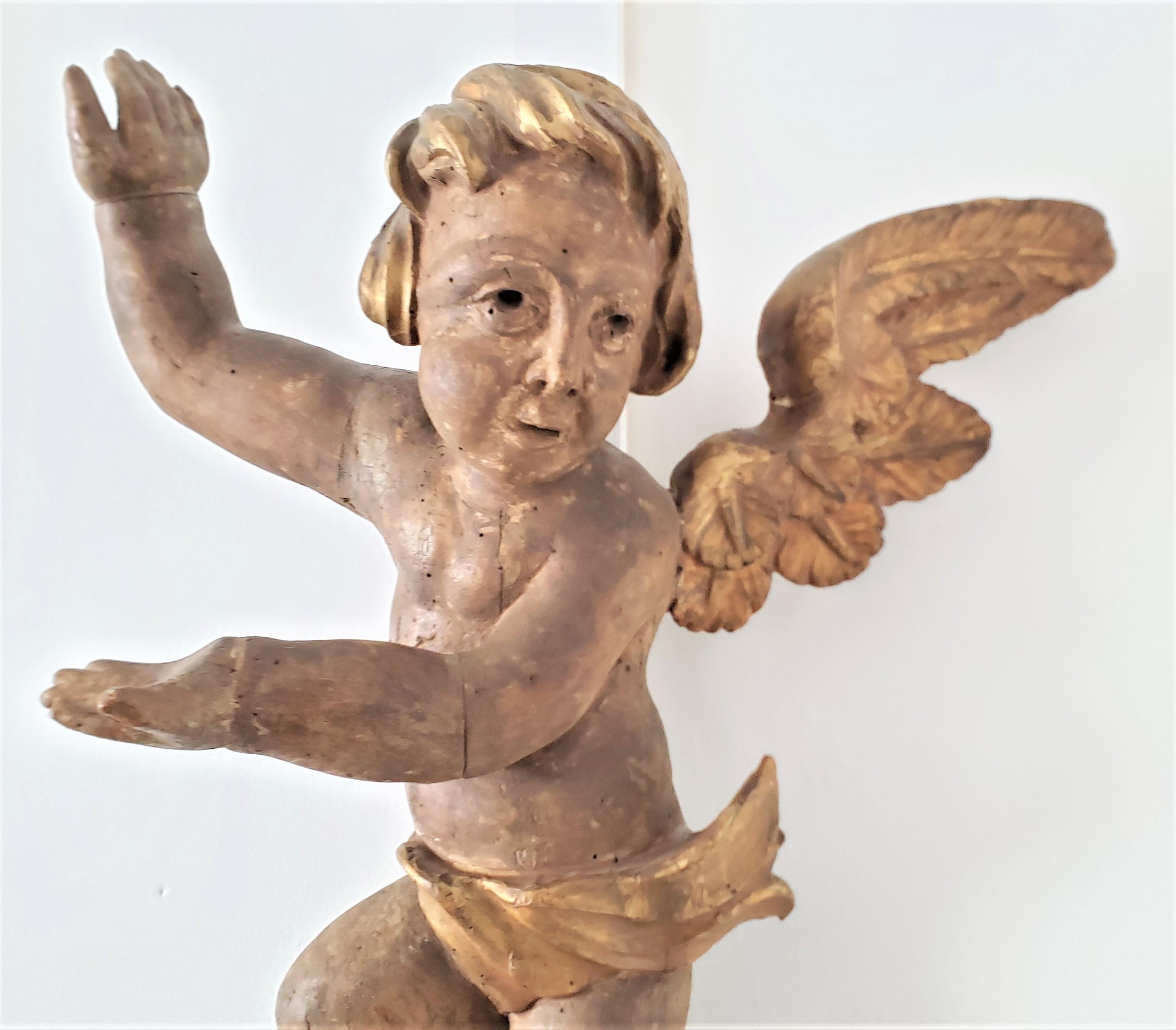 Softwood Large Antique Hand-Carved Wooden Cherub Architectural Element or Wall Sculpture For Sale