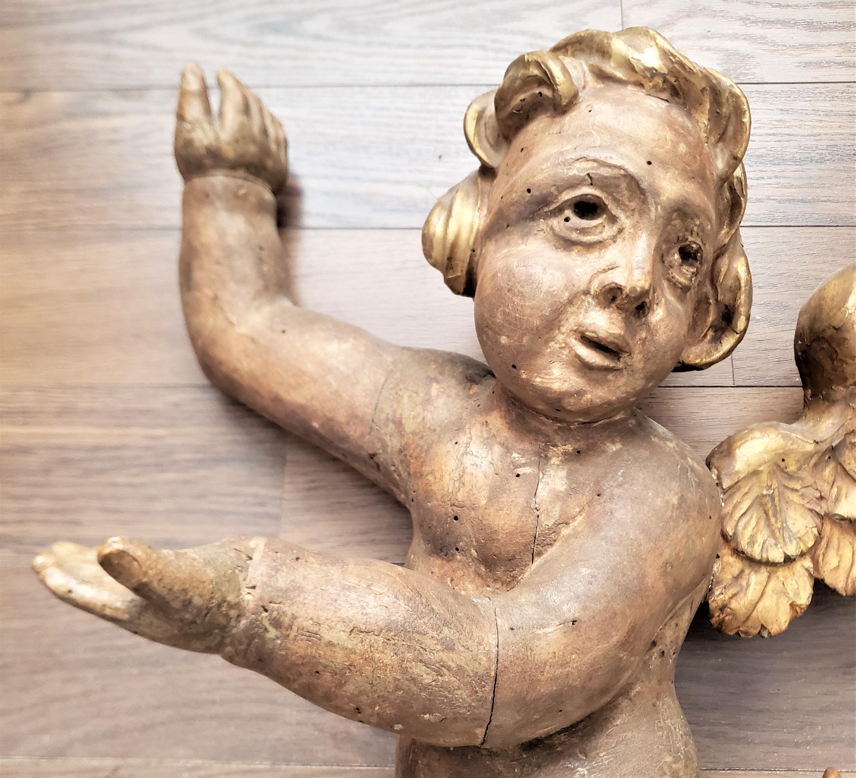 Large Antique Hand-Carved Wooden Cherub Architectural Element or Wall Sculpture For Sale 1