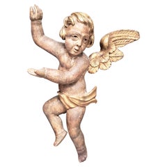 Large Antique Hand-Carved Wooden Cherub Architectural Element or Wall Sculpture