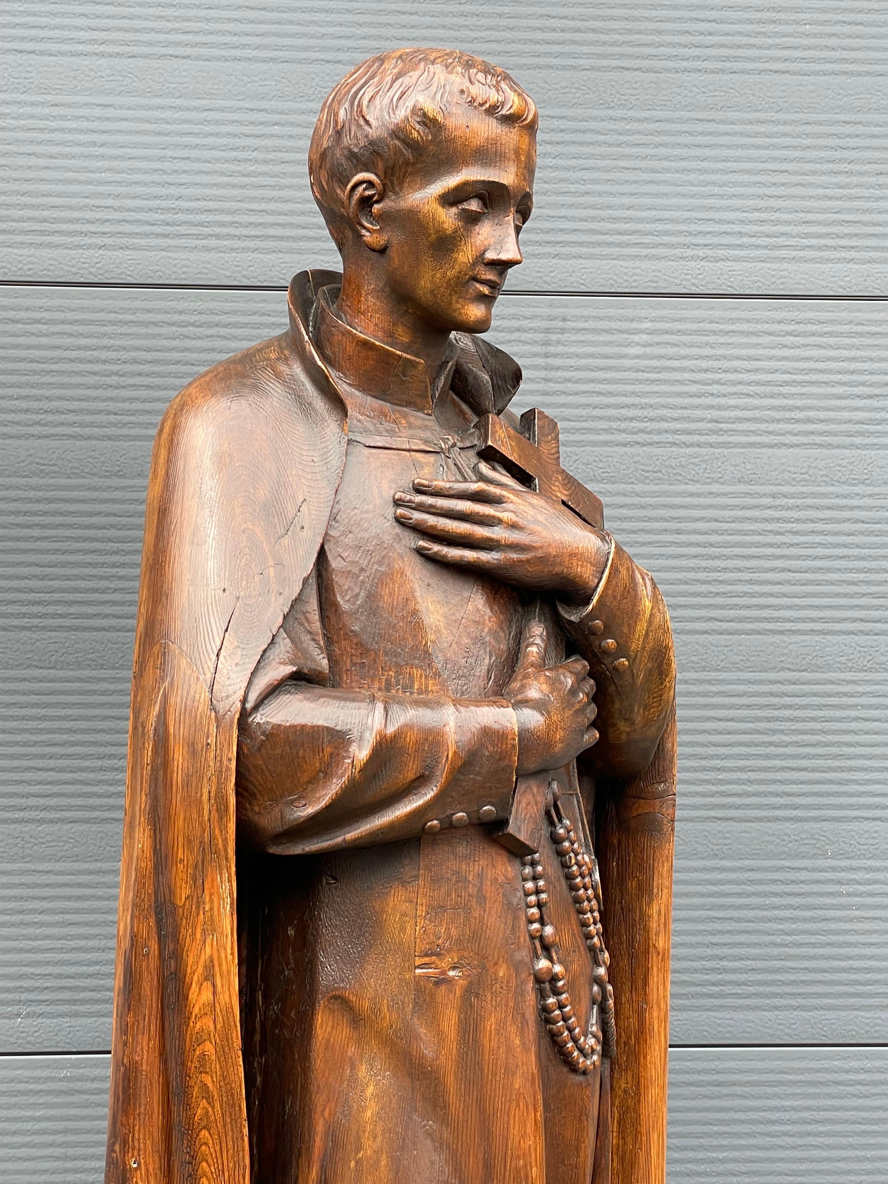 Large Antique Carved Wooden Church Sculpture, Lay Brother & Saint Gerard Majella 2