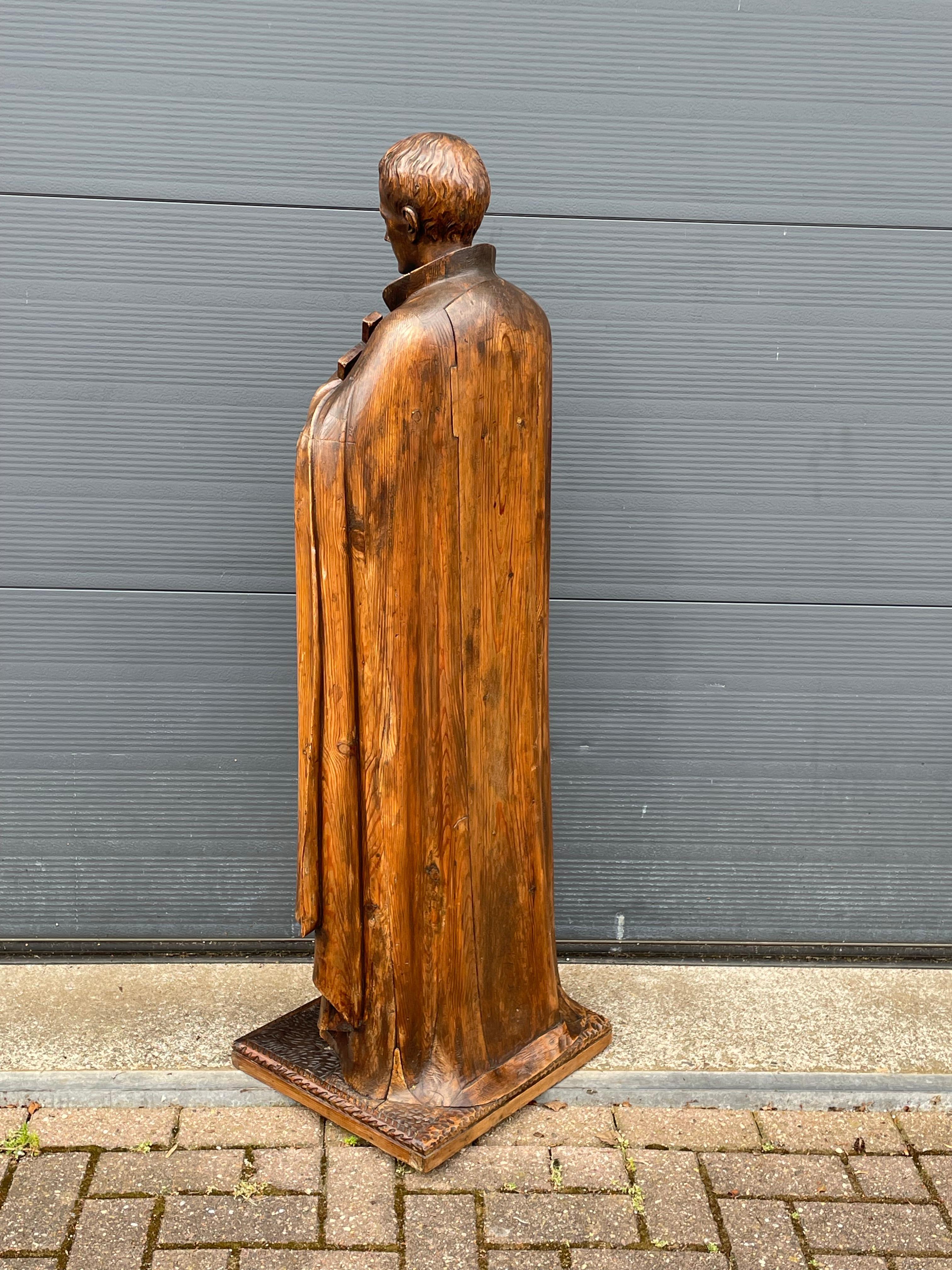 Large Antique Carved Wooden Church Sculpture, Lay Brother & Saint Gerard Majella For Sale 5