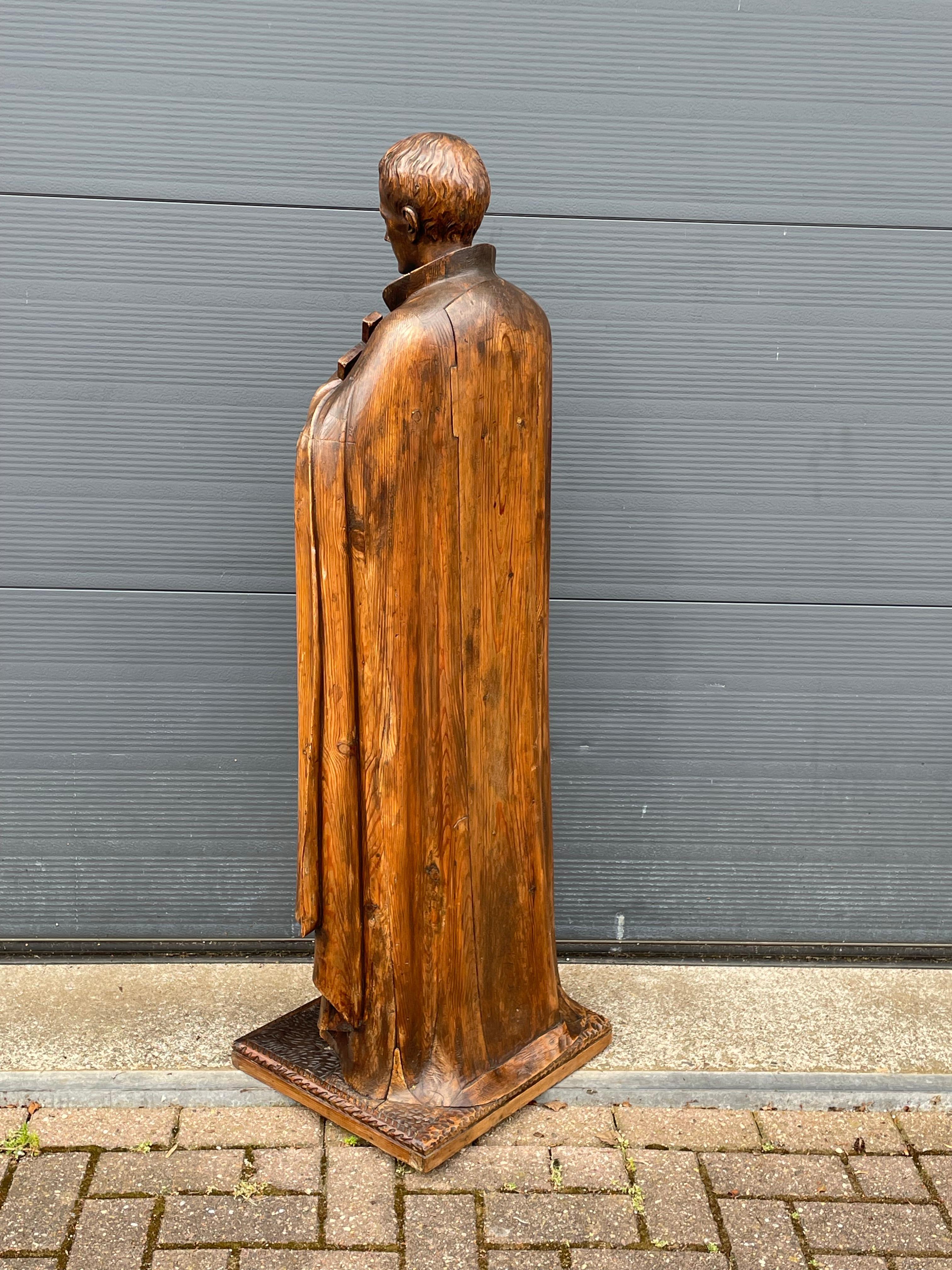 Large Antique Carved Wooden Church Sculpture, Lay Brother & Saint Gerard Majella 5