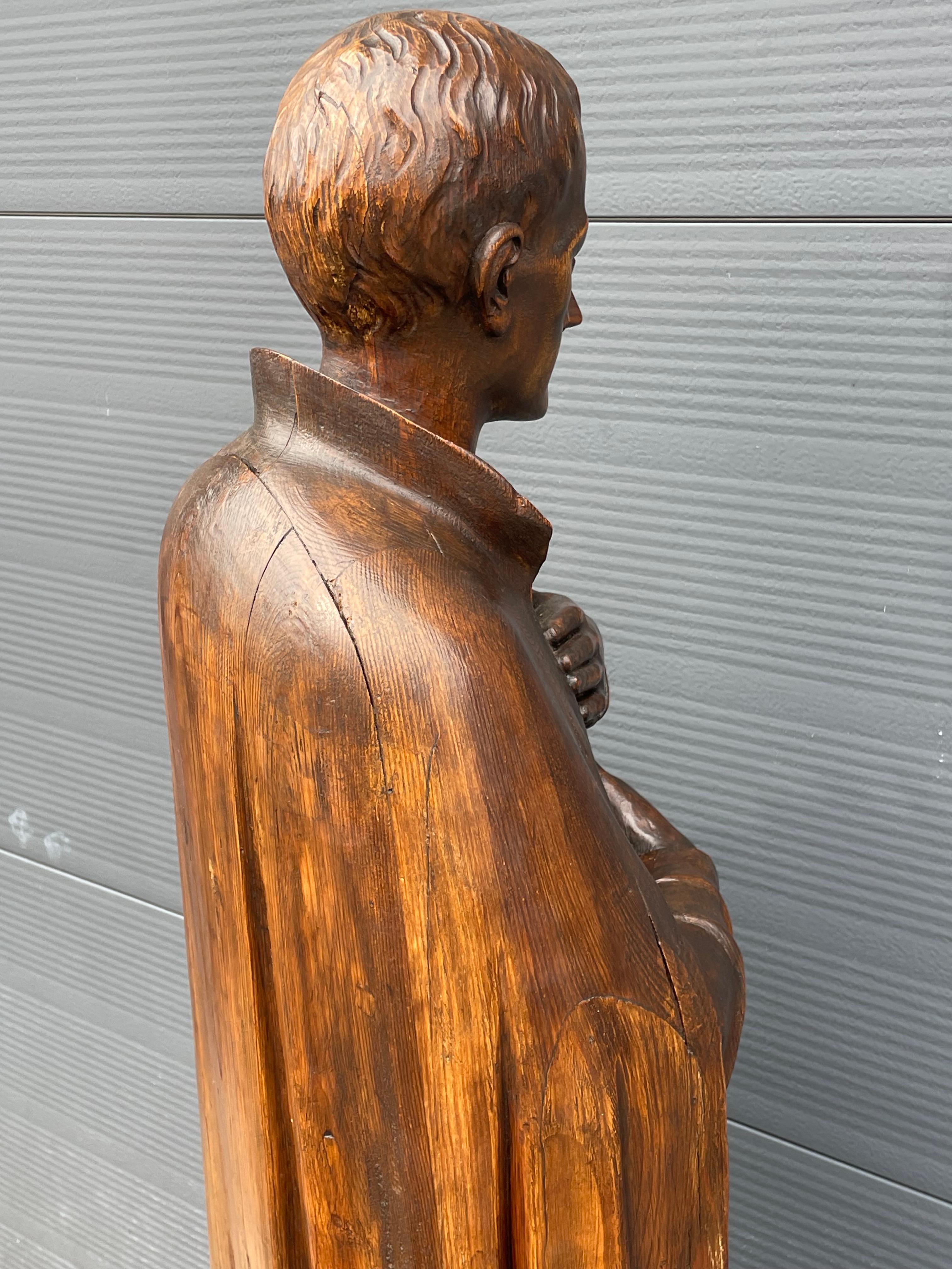 Large Antique Carved Wooden Church Sculpture, Lay Brother & Saint Gerard Majella 6