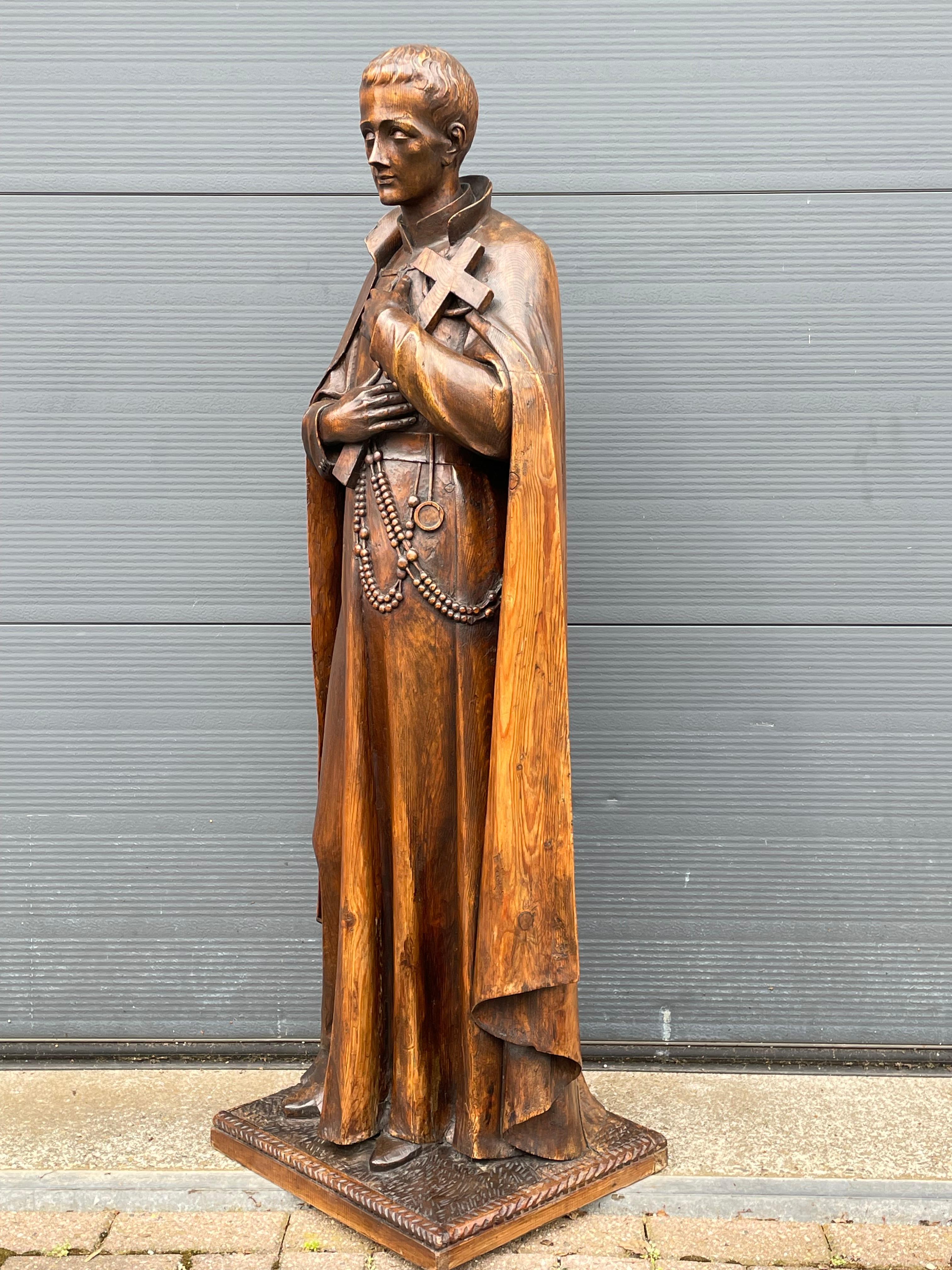 Large Antique Carved Wooden Church Sculpture, Lay Brother & Saint Gerard Majella 8