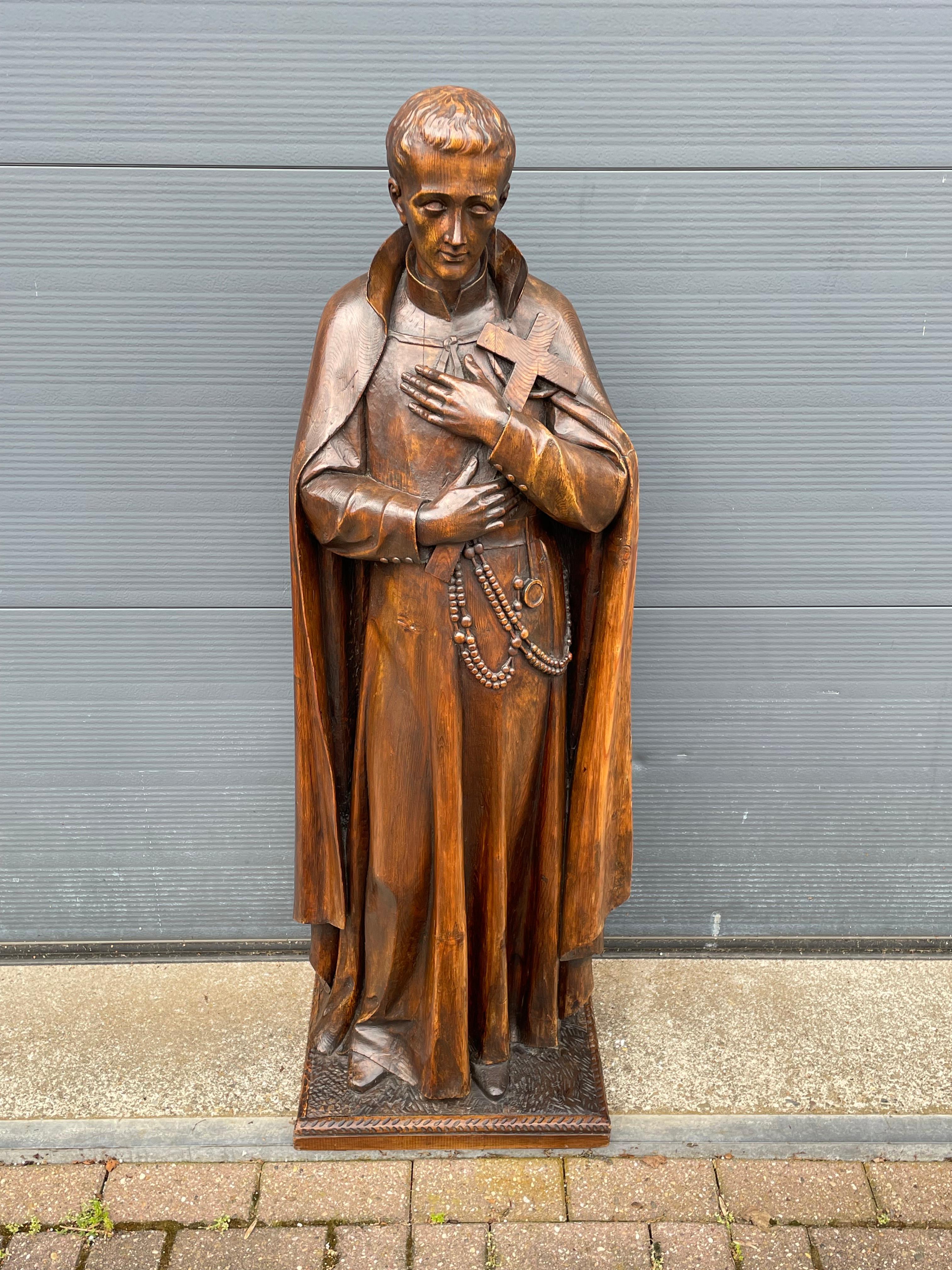 Large Antique Carved Wooden Church Sculpture, Lay Brother & Saint Gerard Majella For Sale 9