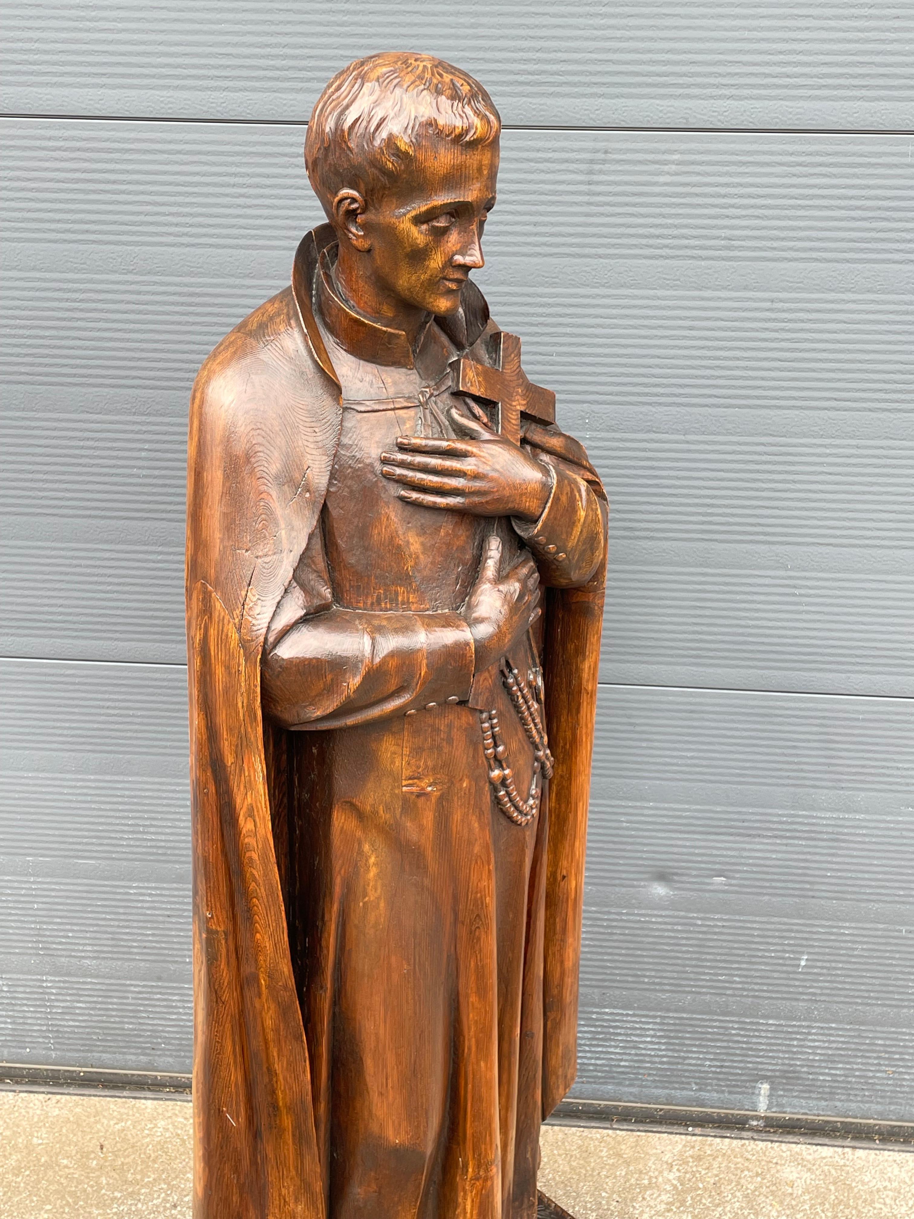 Large Antique Carved Wooden Church Sculpture, Lay Brother & Saint Gerard Majella For Sale 10