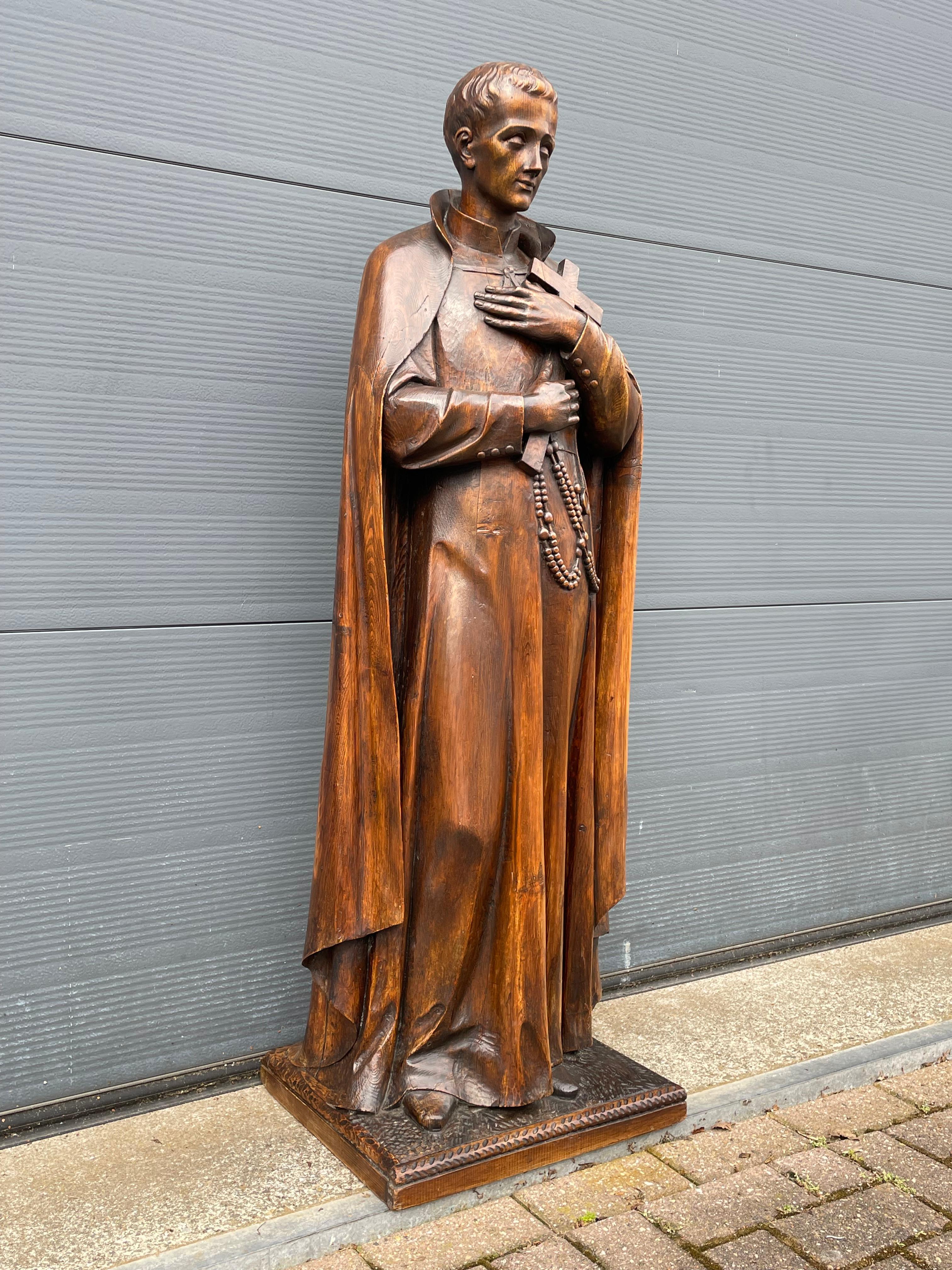 Large Antique Carved Wooden Church Sculpture, Lay Brother & Saint Gerard Majella 12