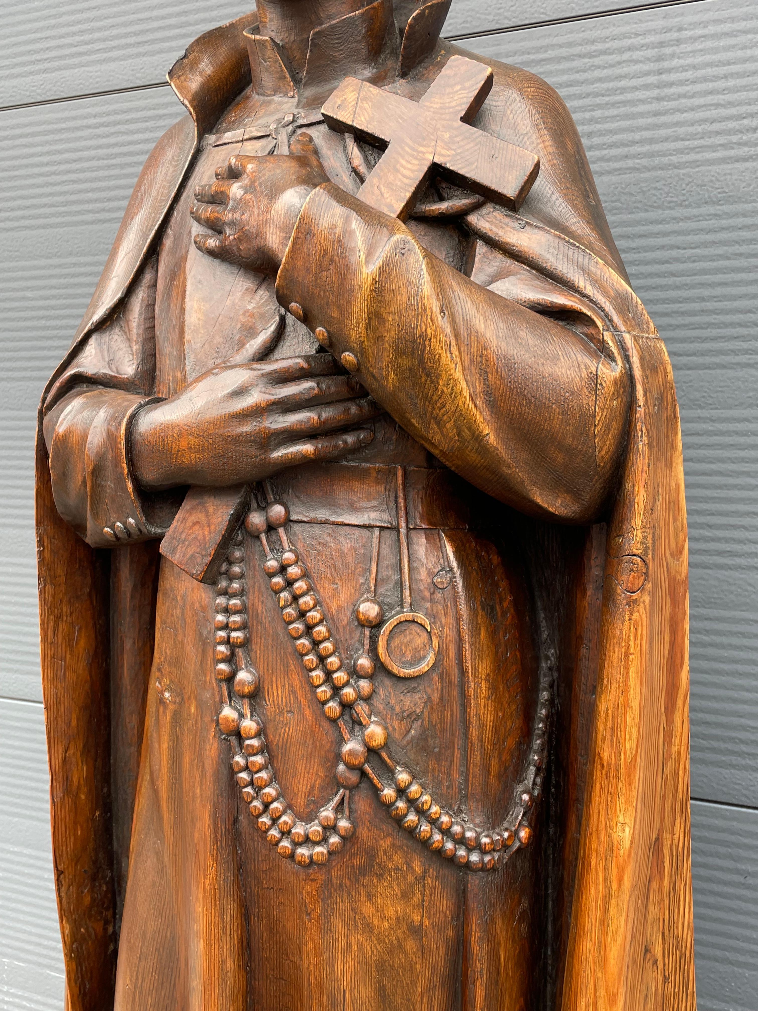 20th Century Large Antique Carved Wooden Church Sculpture, Lay Brother & Saint Gerard Majella For Sale