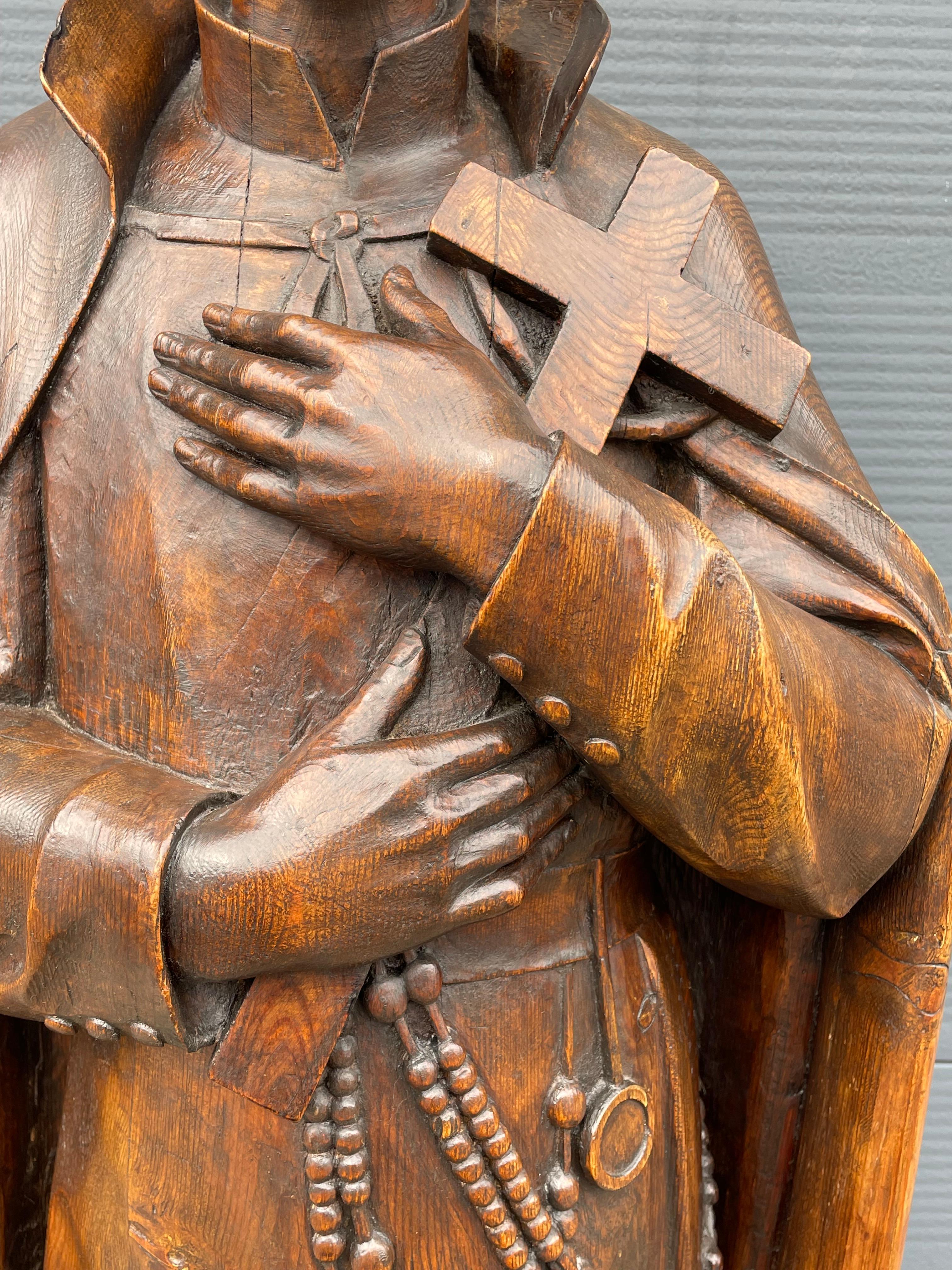 Pine Large Antique Carved Wooden Church Sculpture, Lay Brother & Saint Gerard Majella