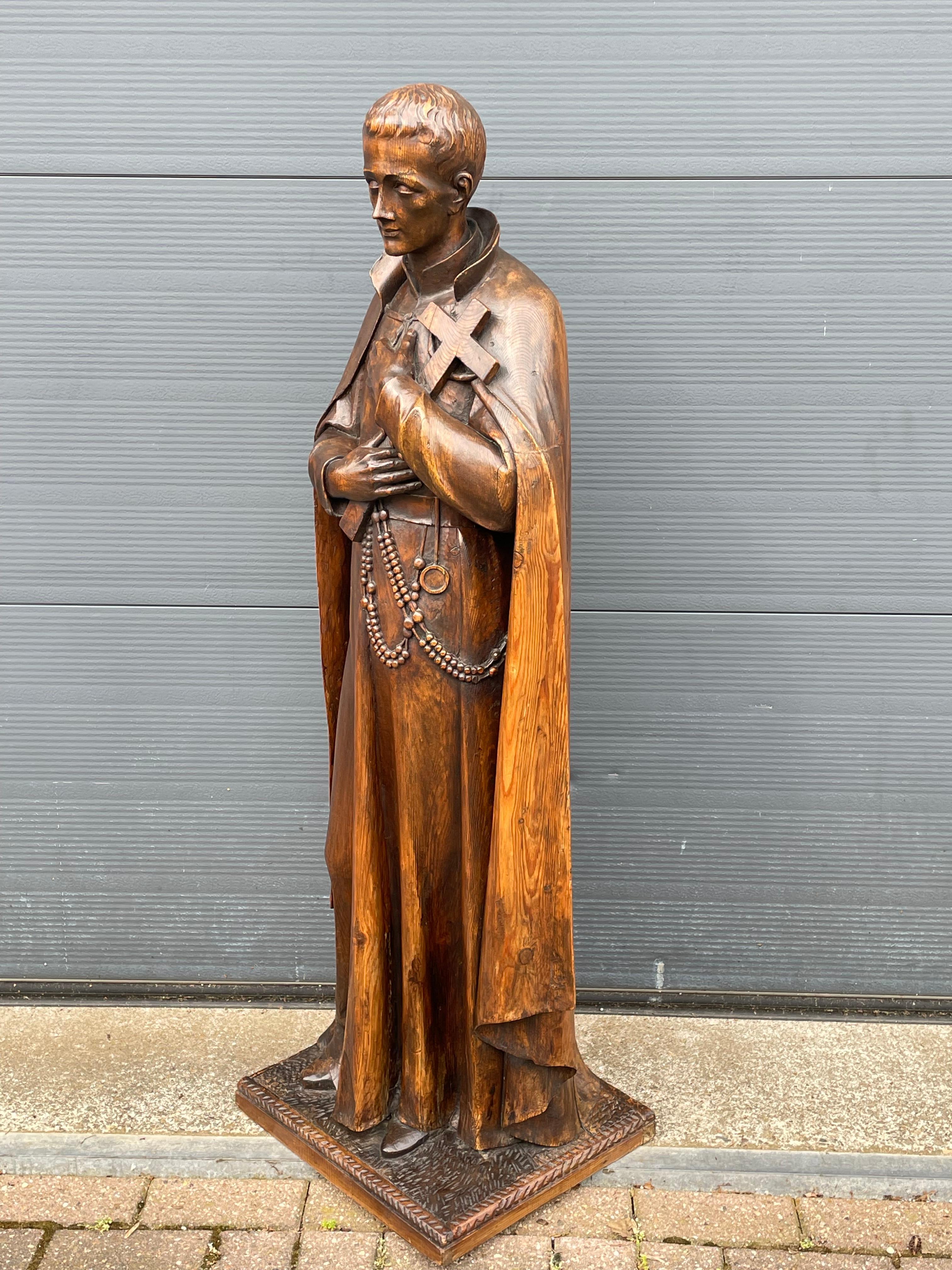 Large Antique Carved Wooden Church Sculpture, Lay Brother & Saint Gerard Majella For Sale 1