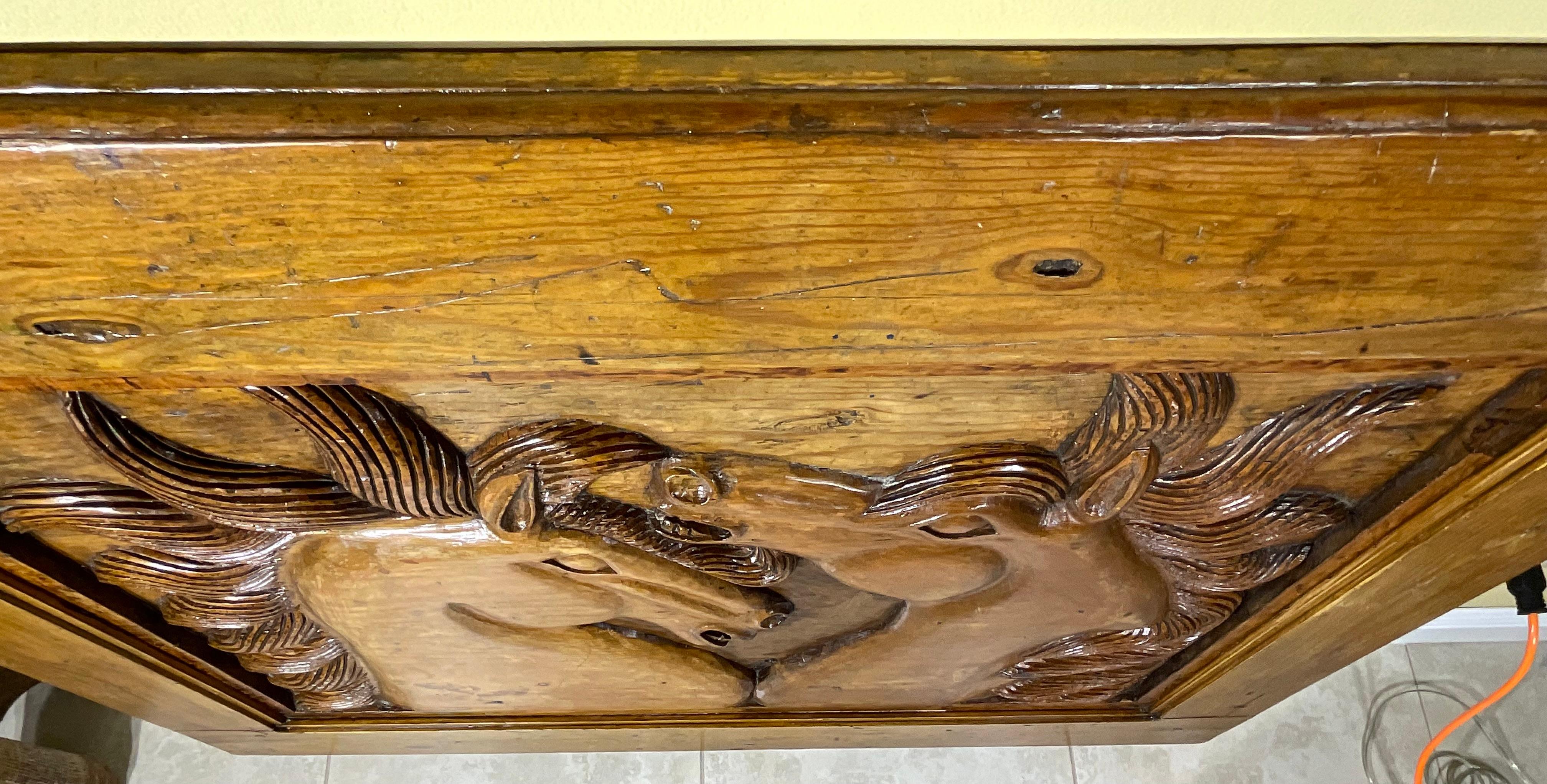 Large Antique Hand-Carved Wooden Horse Tableau - Wall Hanging For Sale 6