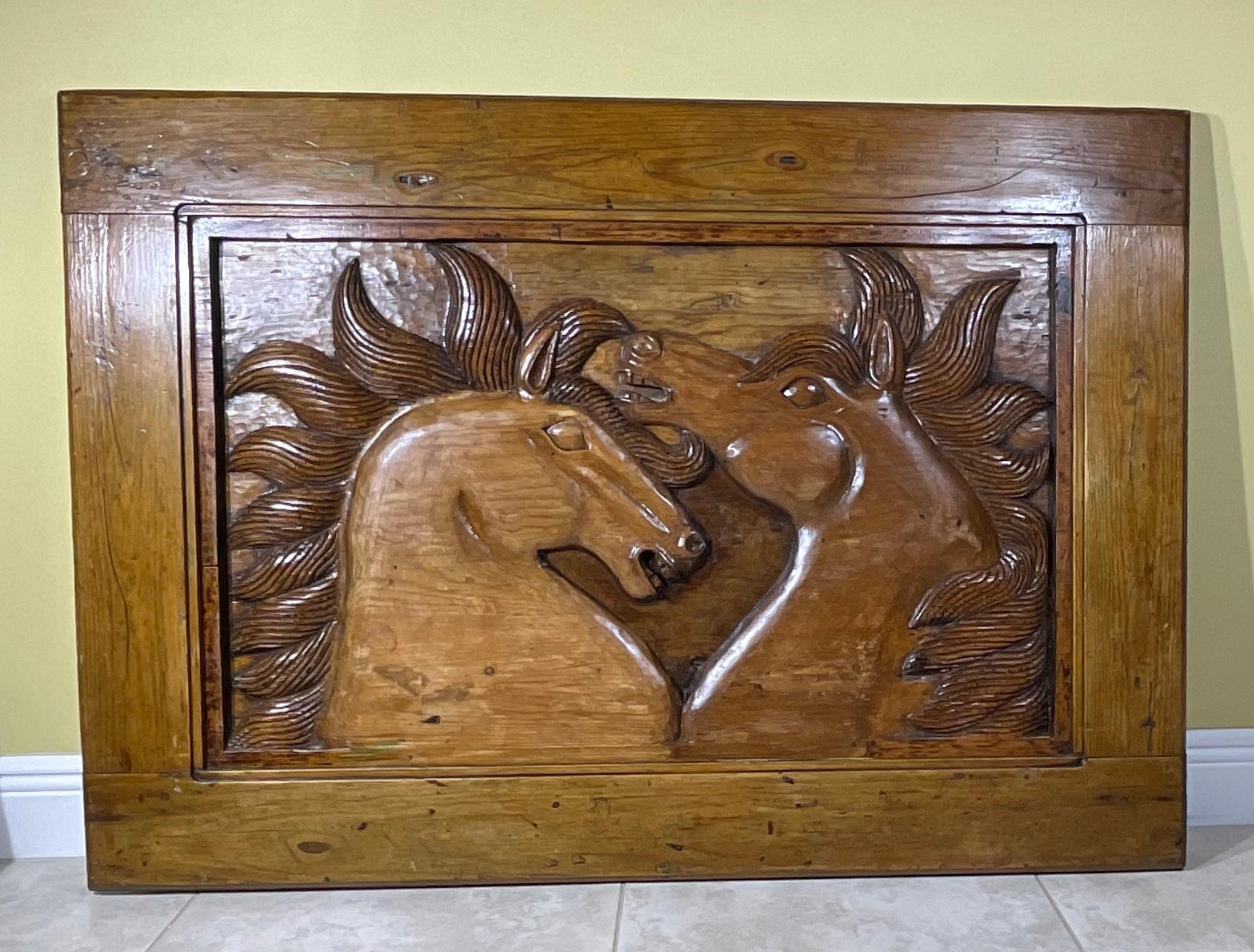 One of a kind ,timeless beauty and artistry of this exceptional antique hand-carved wooden tableau. Originally the distinguished top of a coffee table that was in an old cabin in Lake Jocassee area in South Carolina. This  remarkable piece has been