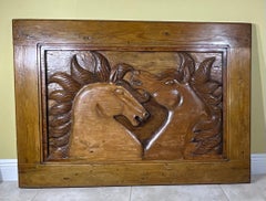 Large Antique Hand-Carved Wooden Horse Tableau - Wall Hanging