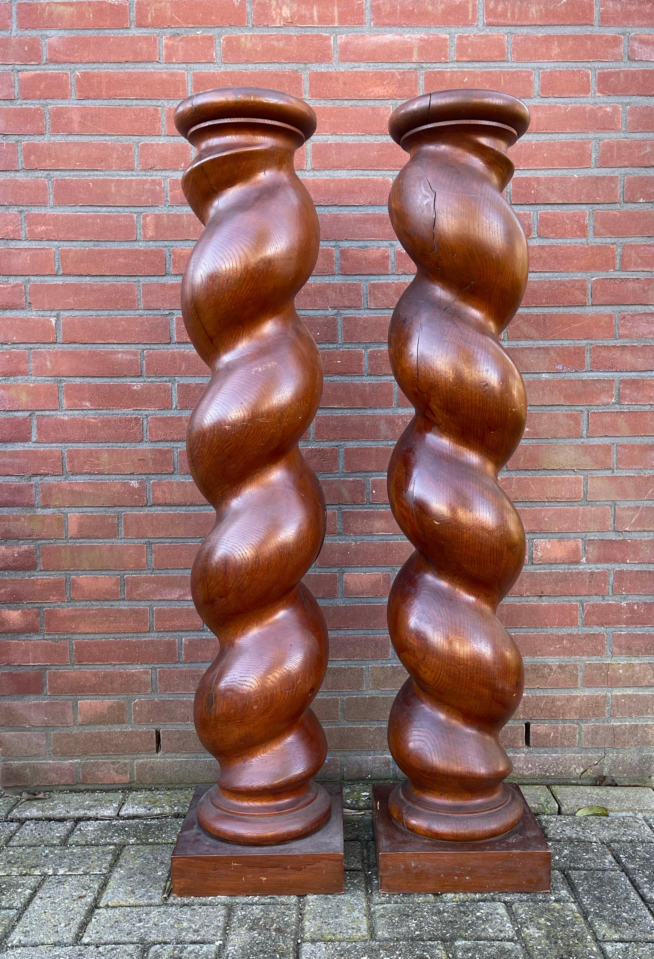 Large Antique Hand Crafted Pair of Barley Twist Columns / Pedestal Stands 1800s For Sale 4