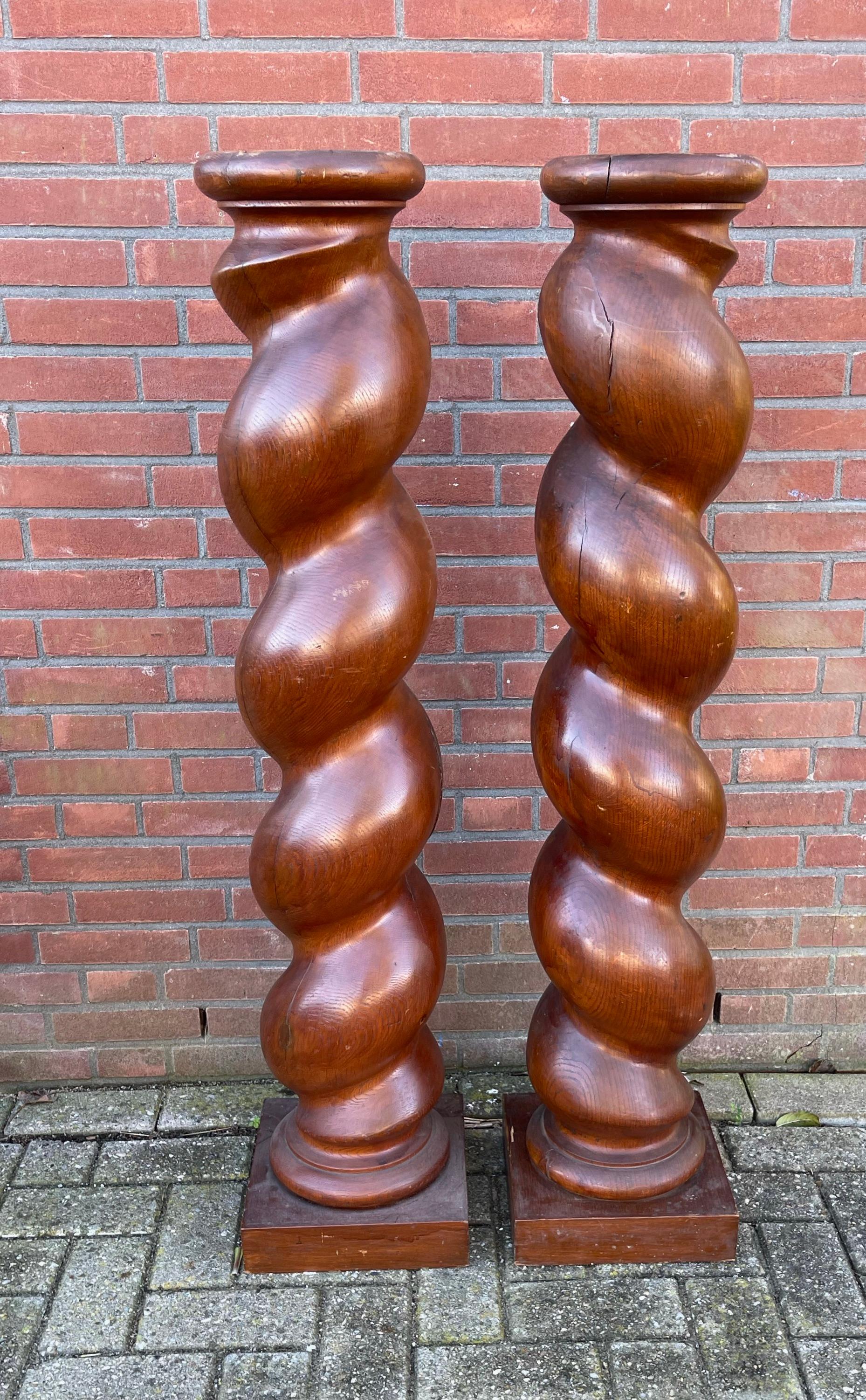Large Antique Hand Crafted Pair of Barley Twist Columns / Pedestal Stands 1800s For Sale 5