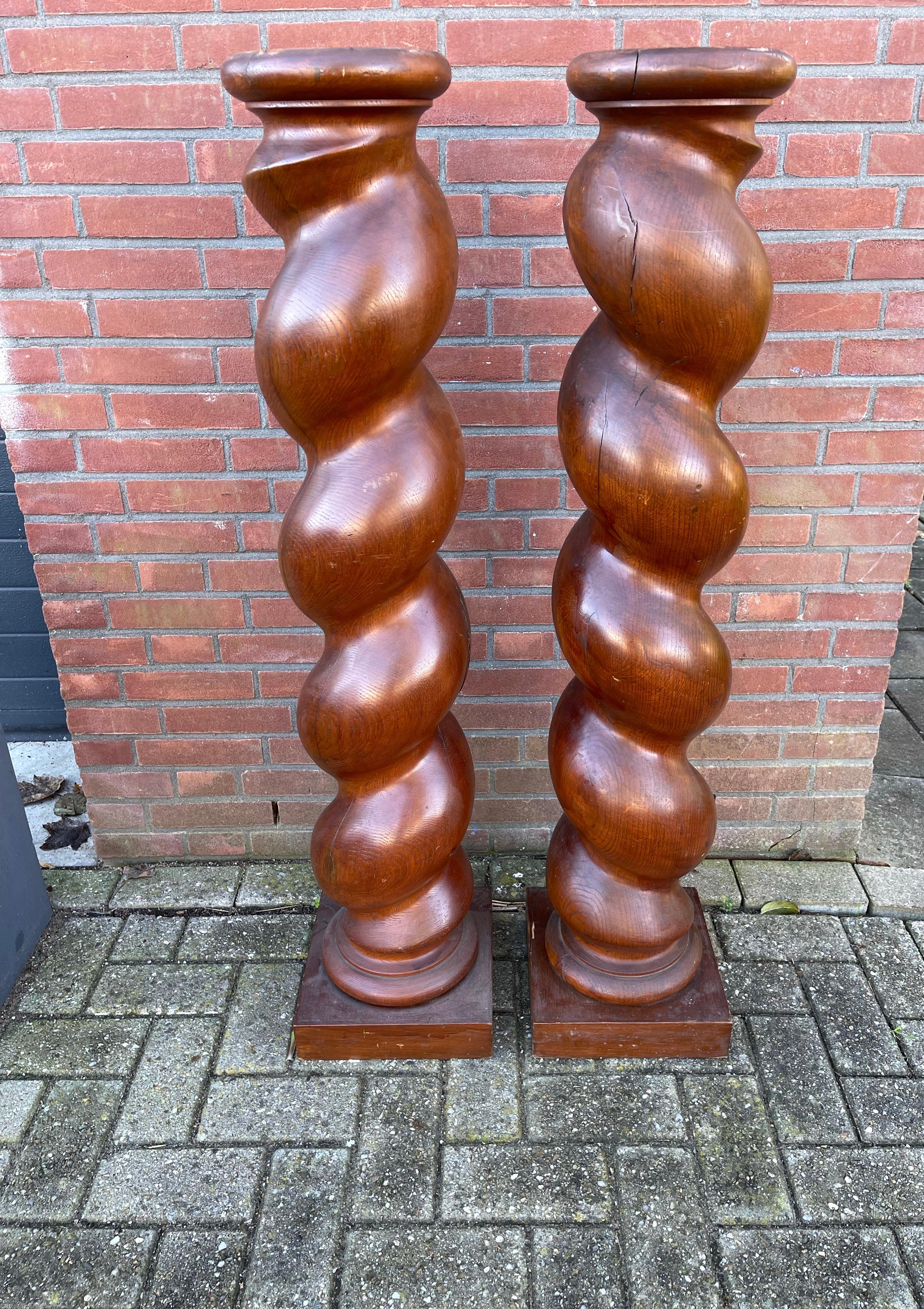 Victorian Large Antique Hand Crafted Pair of Barley Twist Columns / Pedestal Stands 1800s For Sale