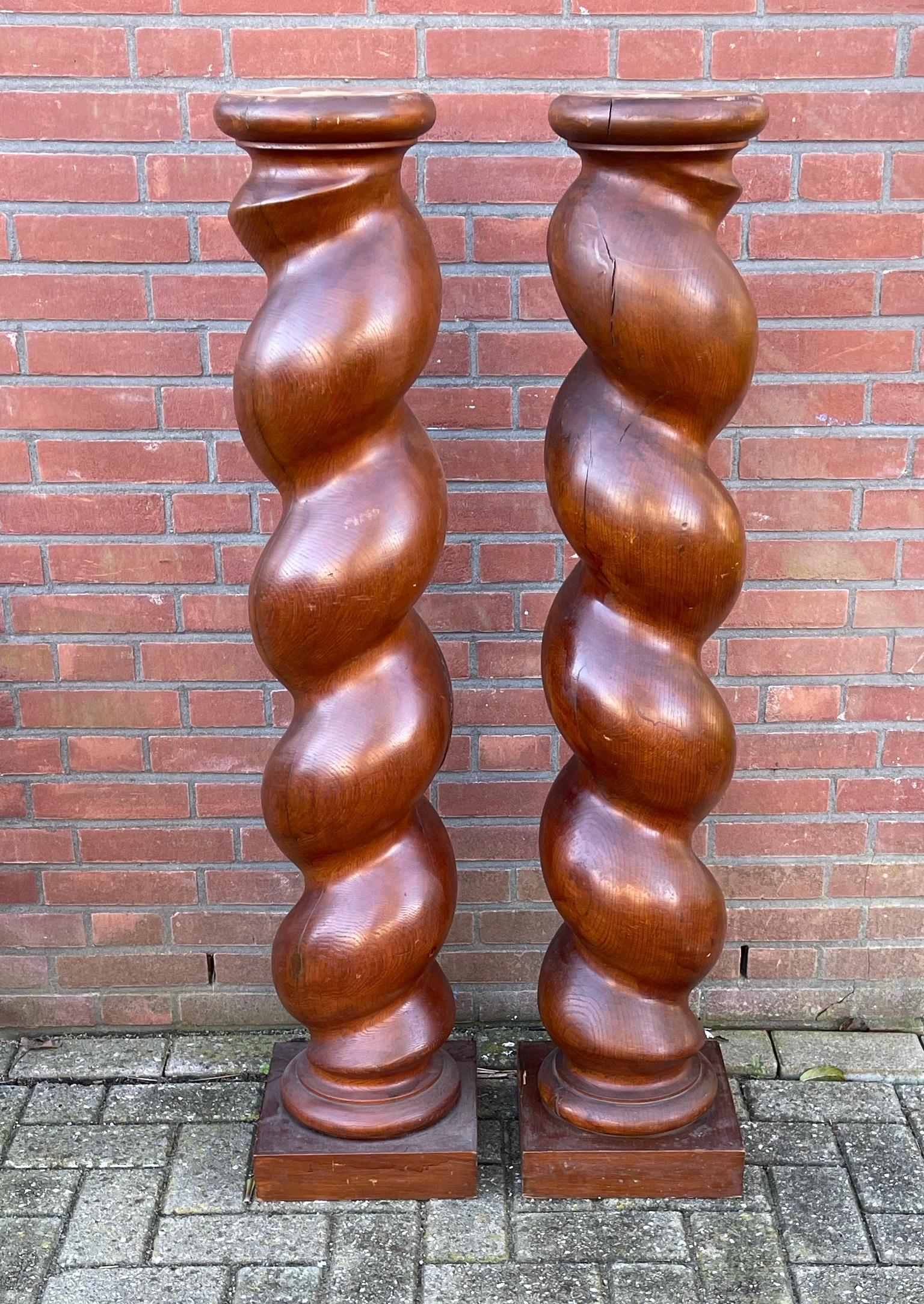 European Large Antique Hand Crafted Pair of Barley Twist Columns / Pedestal Stands 1800s For Sale
