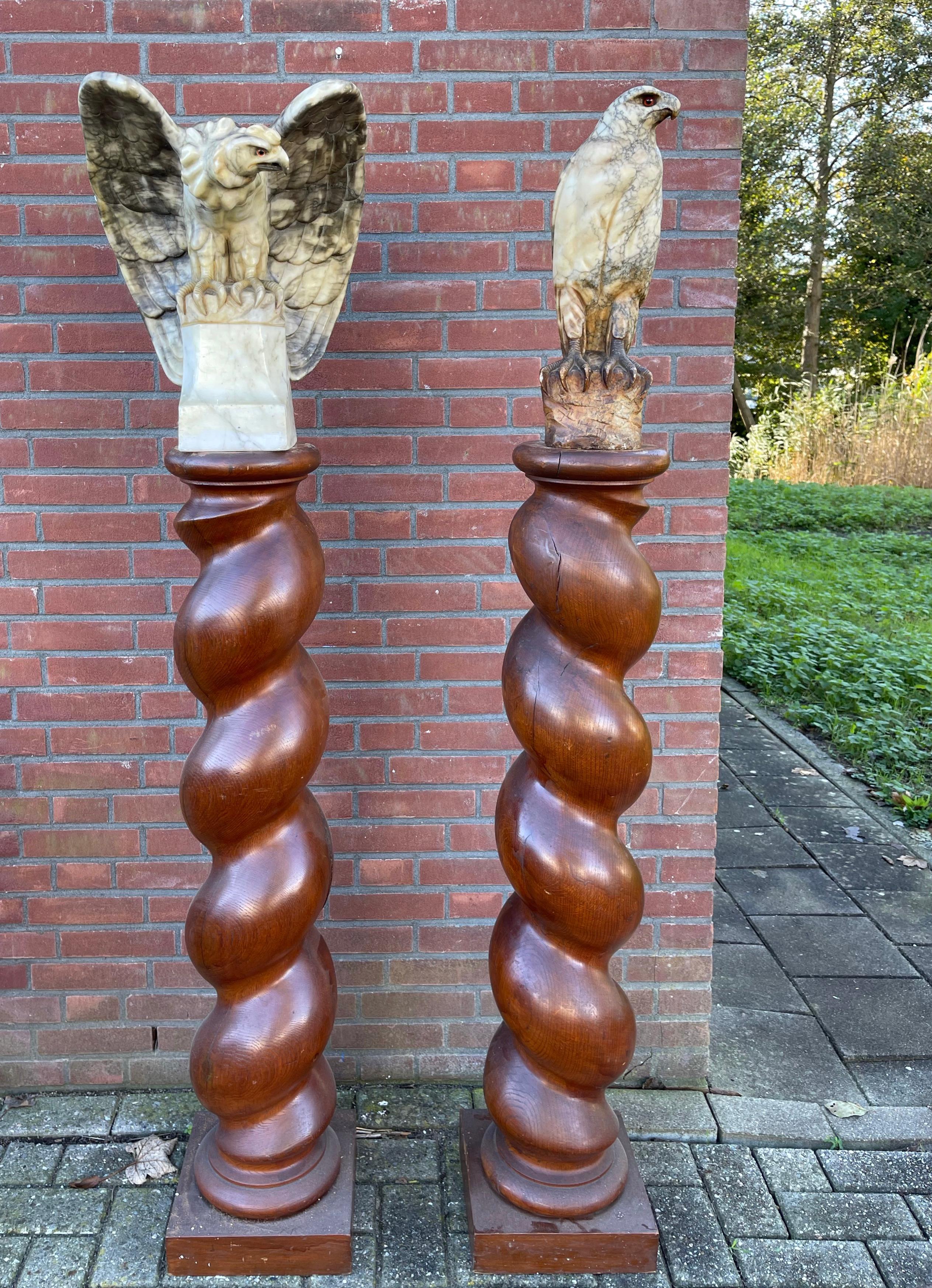 Hand-Carved Large Antique Hand Crafted Pair of Barley Twist Columns / Pedestal Stands 1800s For Sale