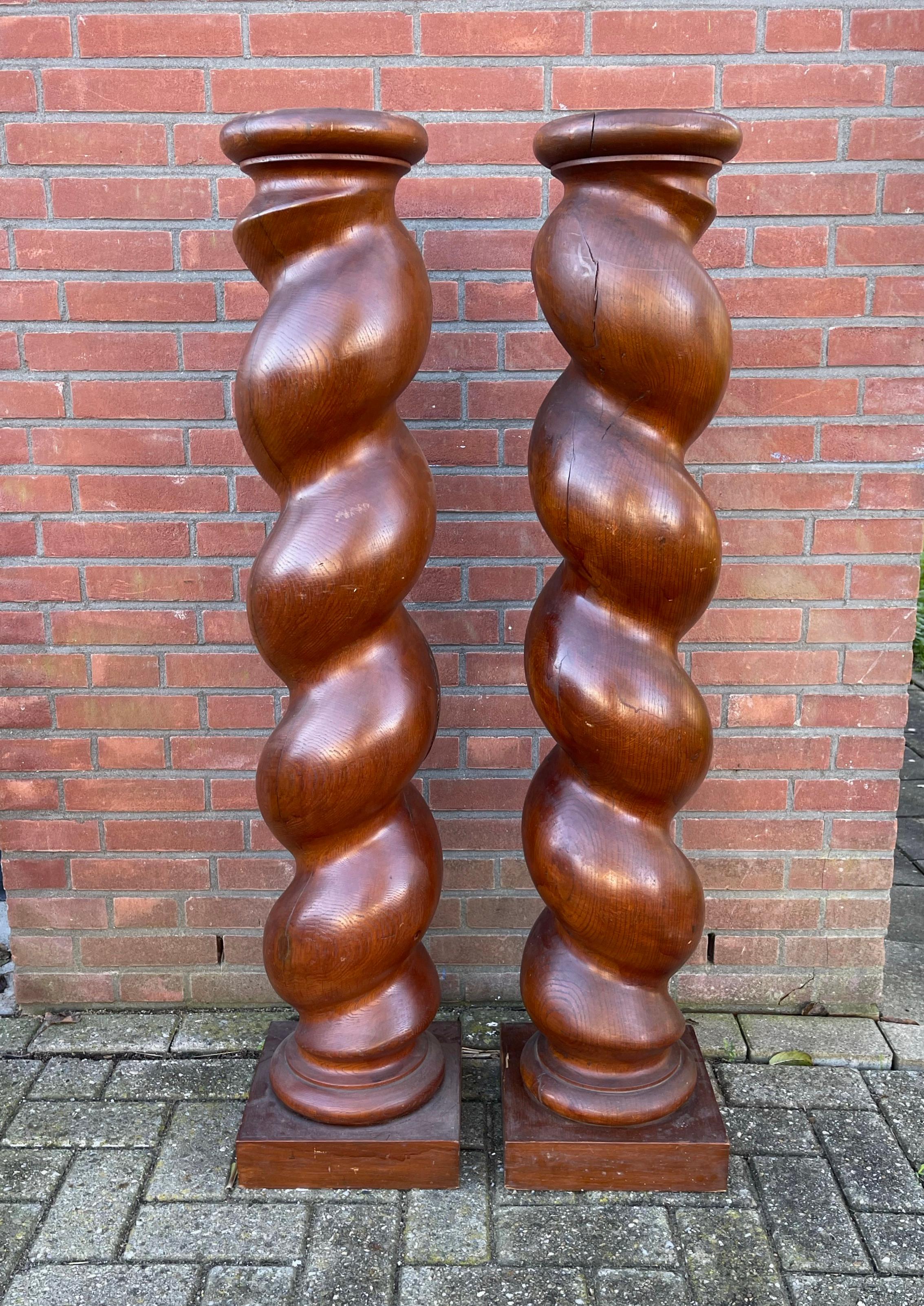 Large Antique Hand Crafted Pair of Barley Twist Columns / Pedestal Stands 1800s In Excellent Condition For Sale In Lisse, NL