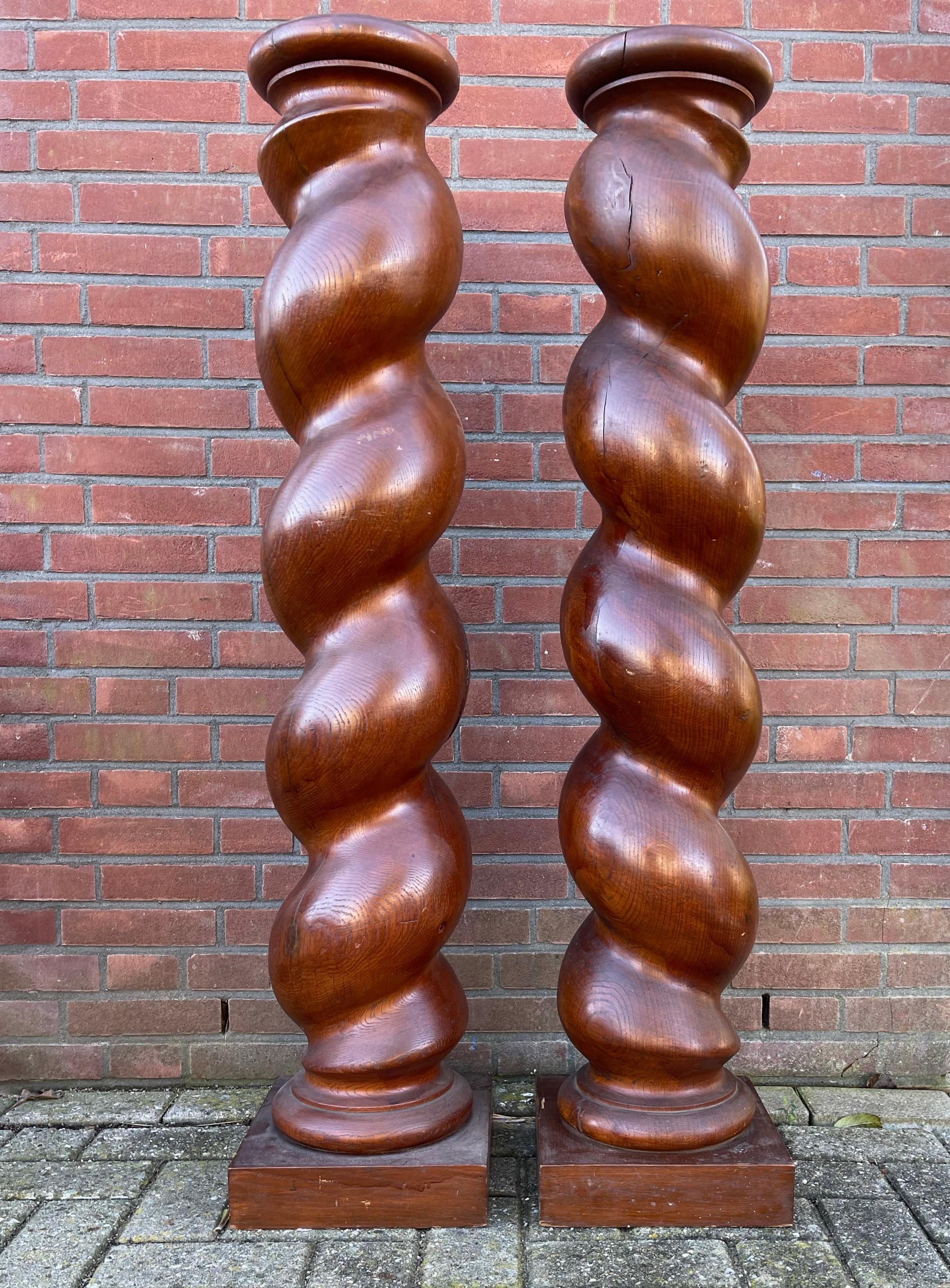 19th Century Large Antique Hand Crafted Pair of Barley Twist Columns / Pedestal Stands 1800s For Sale