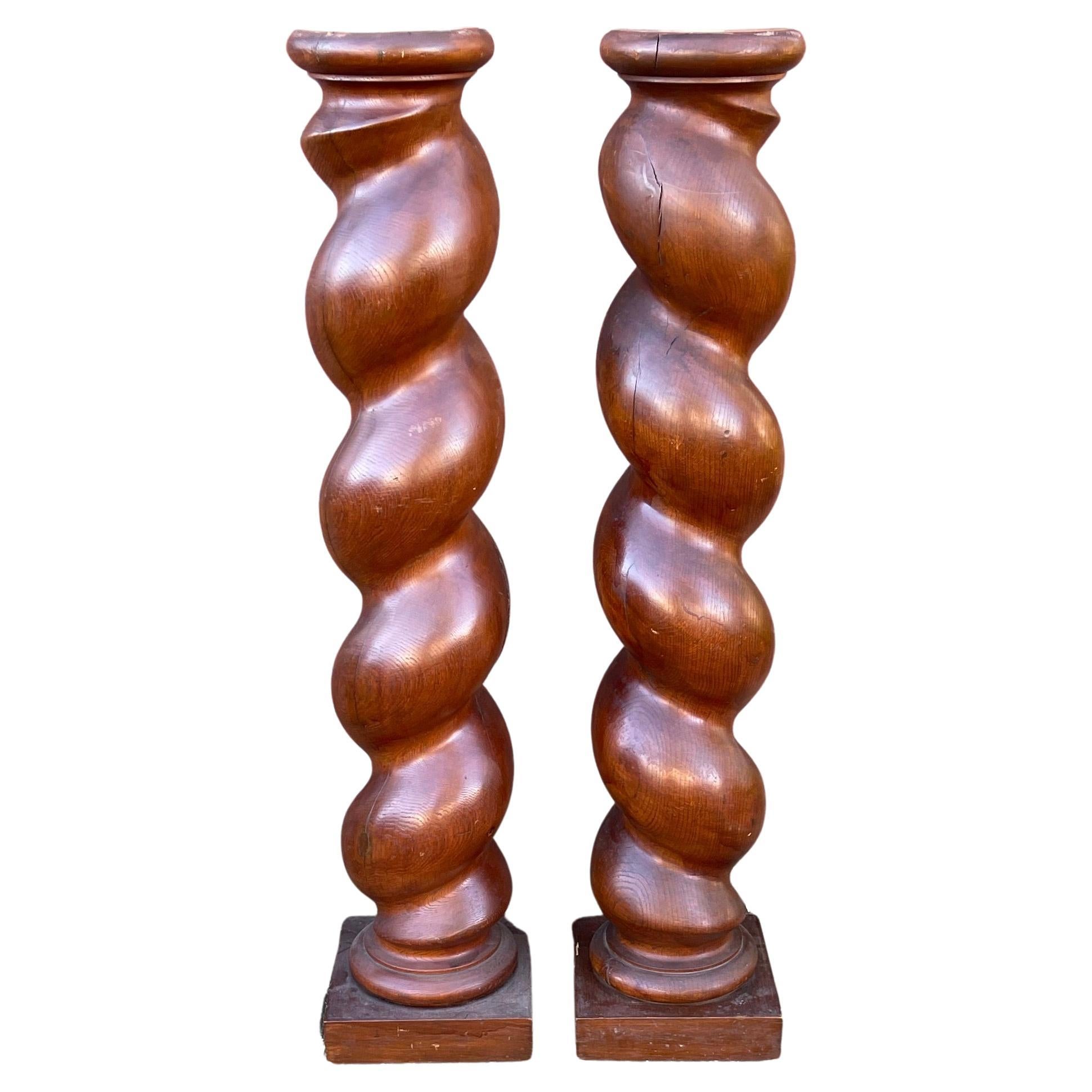 Large Antique Hand Crafted Pair of Barley Twist Columns / Pedestal Stands 1800s