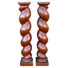Large Antique Hand Crafted Pair of Barley Twist Columns / Pedestal Stands 1800s