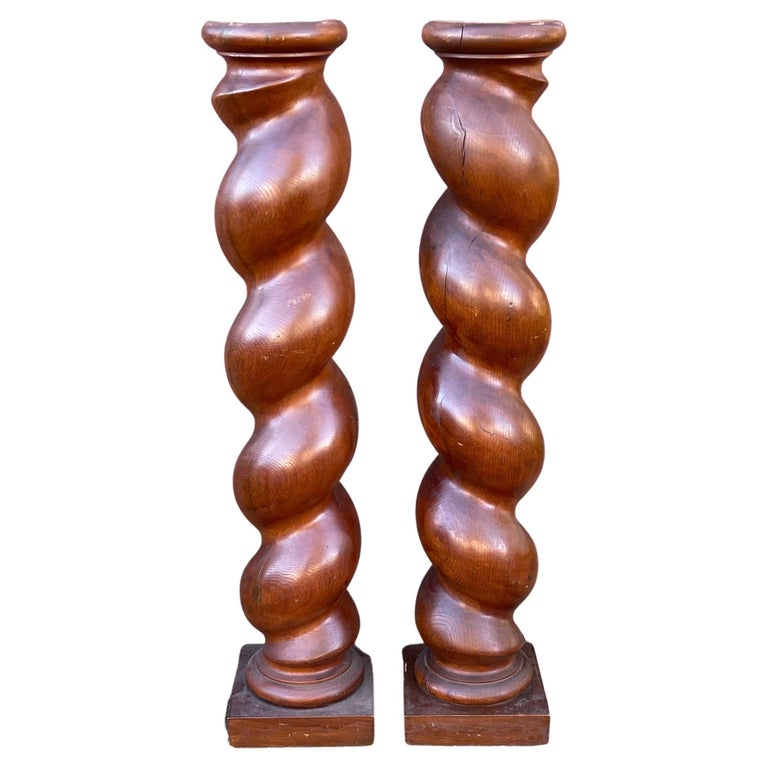 Large Antique Hand Crafted Pair of Barley Twist Columns / Pedestal Stands  1800s For Sale at 1stDibs