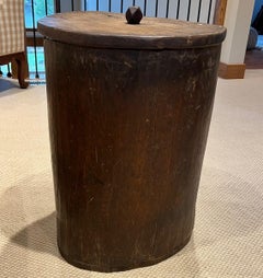 Large Antique Hand Hewn Tree Trunk Barrel with Lid