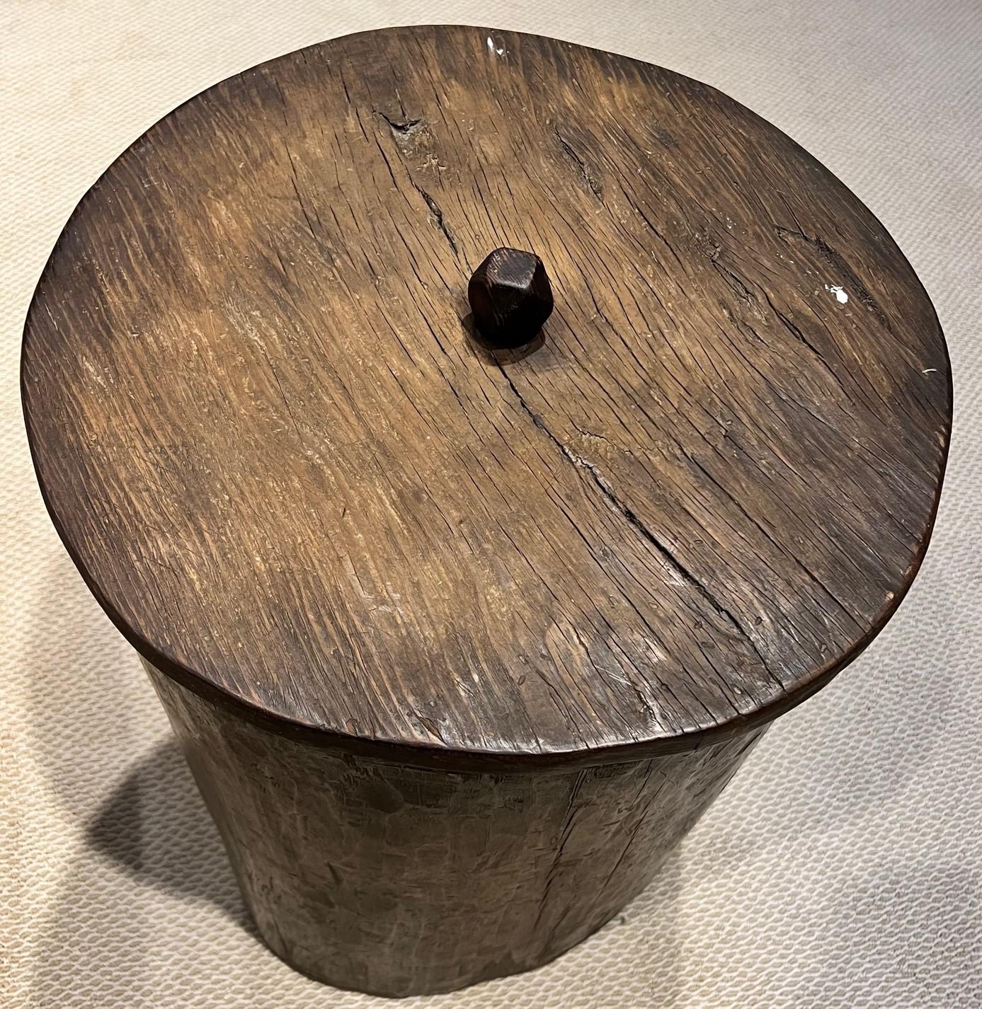 Country Large Antique Hand Hewn Tree Trunk Barrel with Lid For Sale