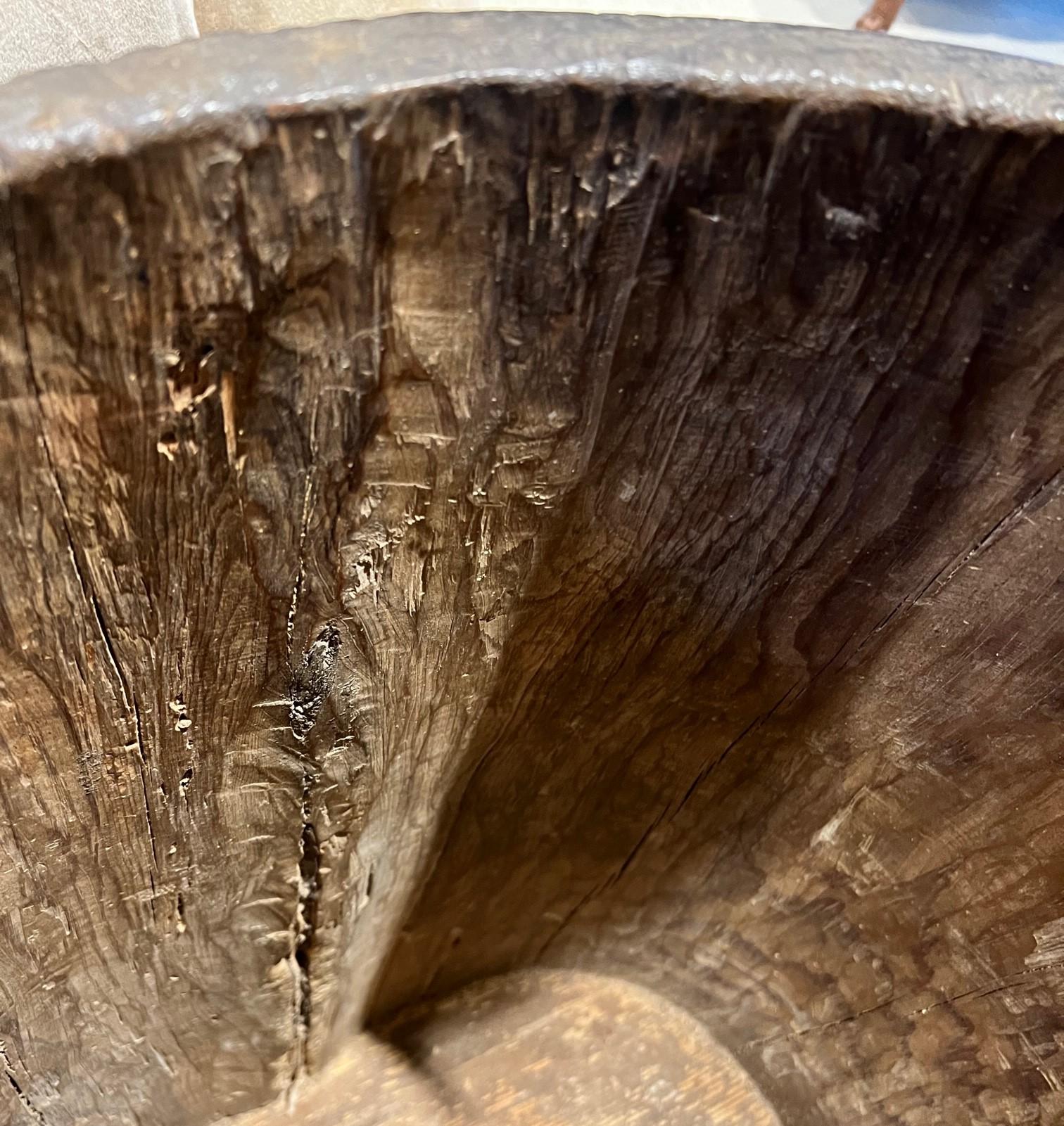 Hand-Carved Large Antique Hand Hewn Tree Trunk Barrel with Lid For Sale