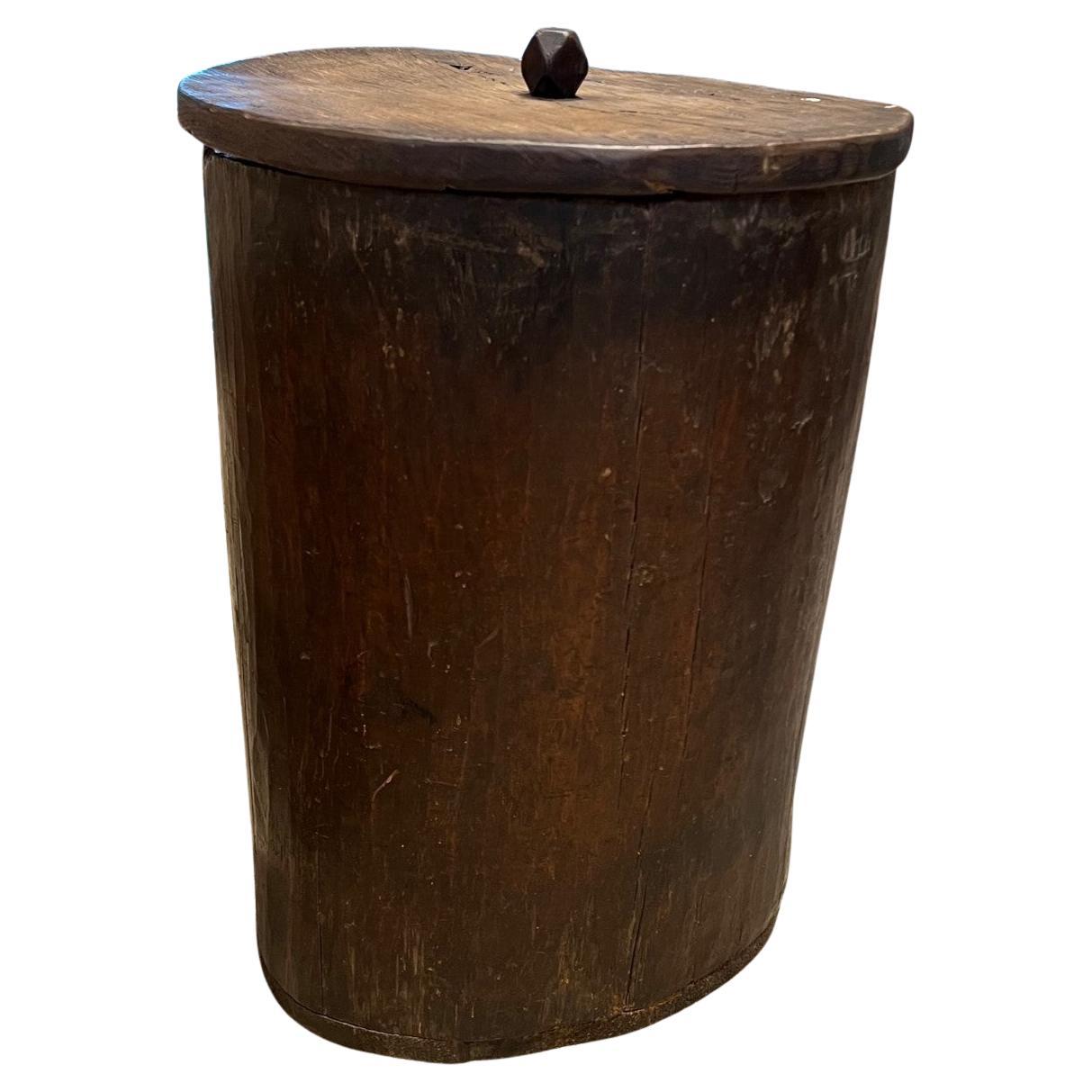 Large Antique Hand Hewn Tree Trunk Barrel with Lid For Sale
