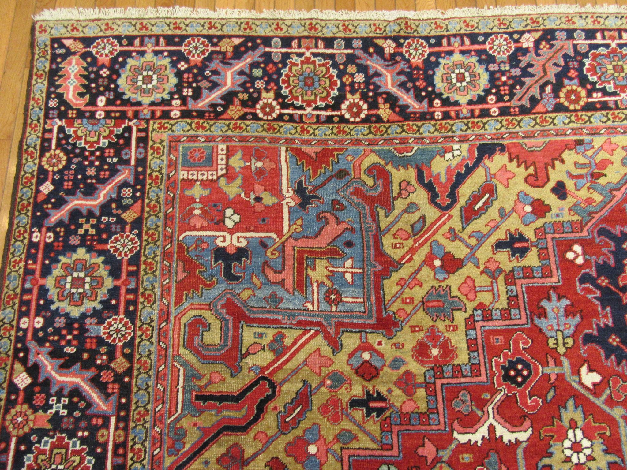 Large 10 x 13 Antique Hand Knotted Red wool Persian Heriz Rug For Sale 1