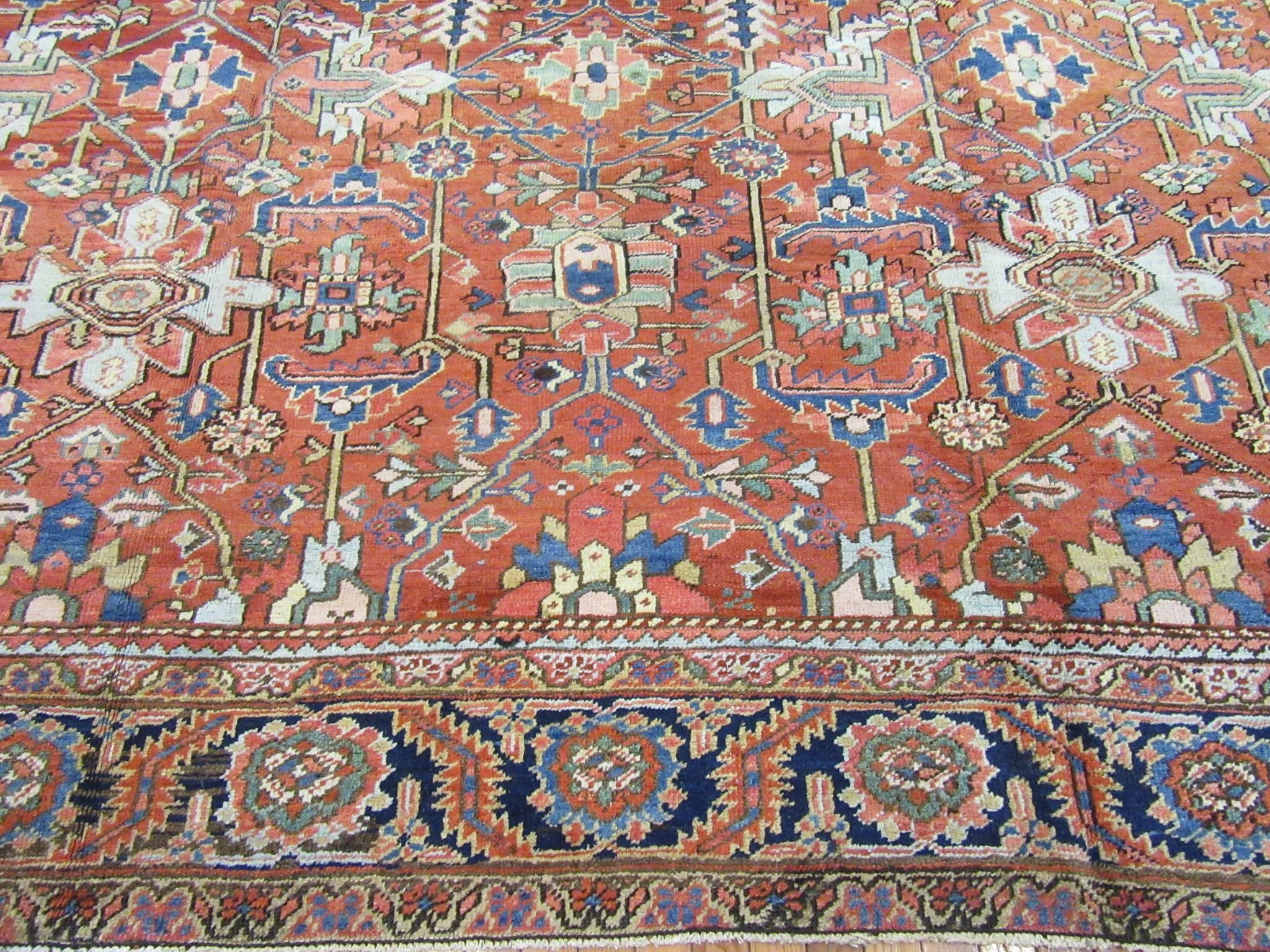 20th Century Large Antique Hand-Knotted Persian Heriz Rug