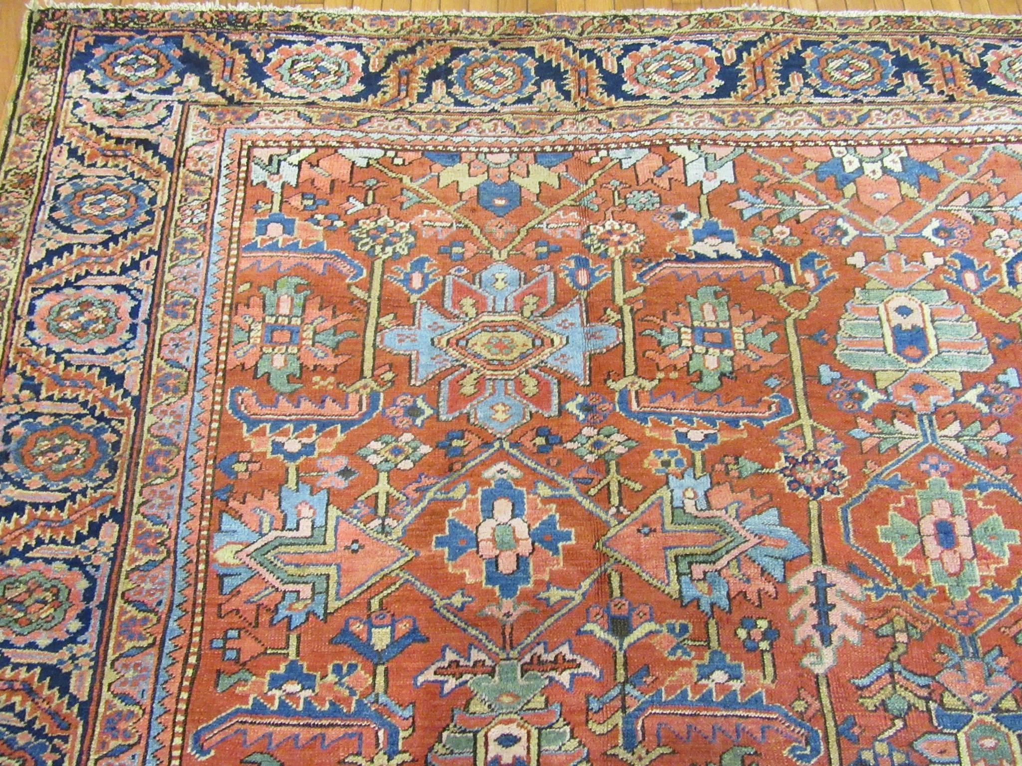 Wool Large Antique Hand-Knotted Persian Heriz Rug