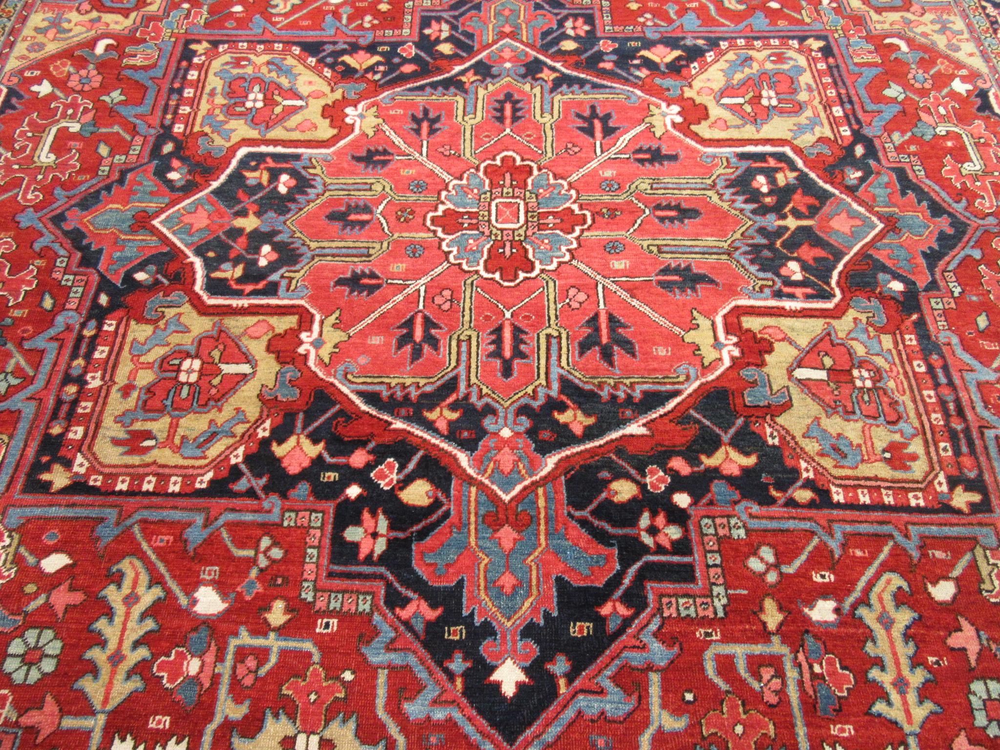 Hand-Knotted Large 10 x 13 Antique Hand Knotted Red wool Persian Heriz Rug For Sale