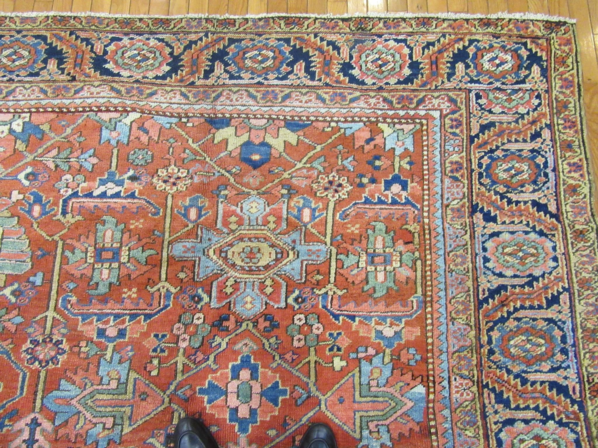Large Antique Hand-Knotted Persian Heriz Rug 1