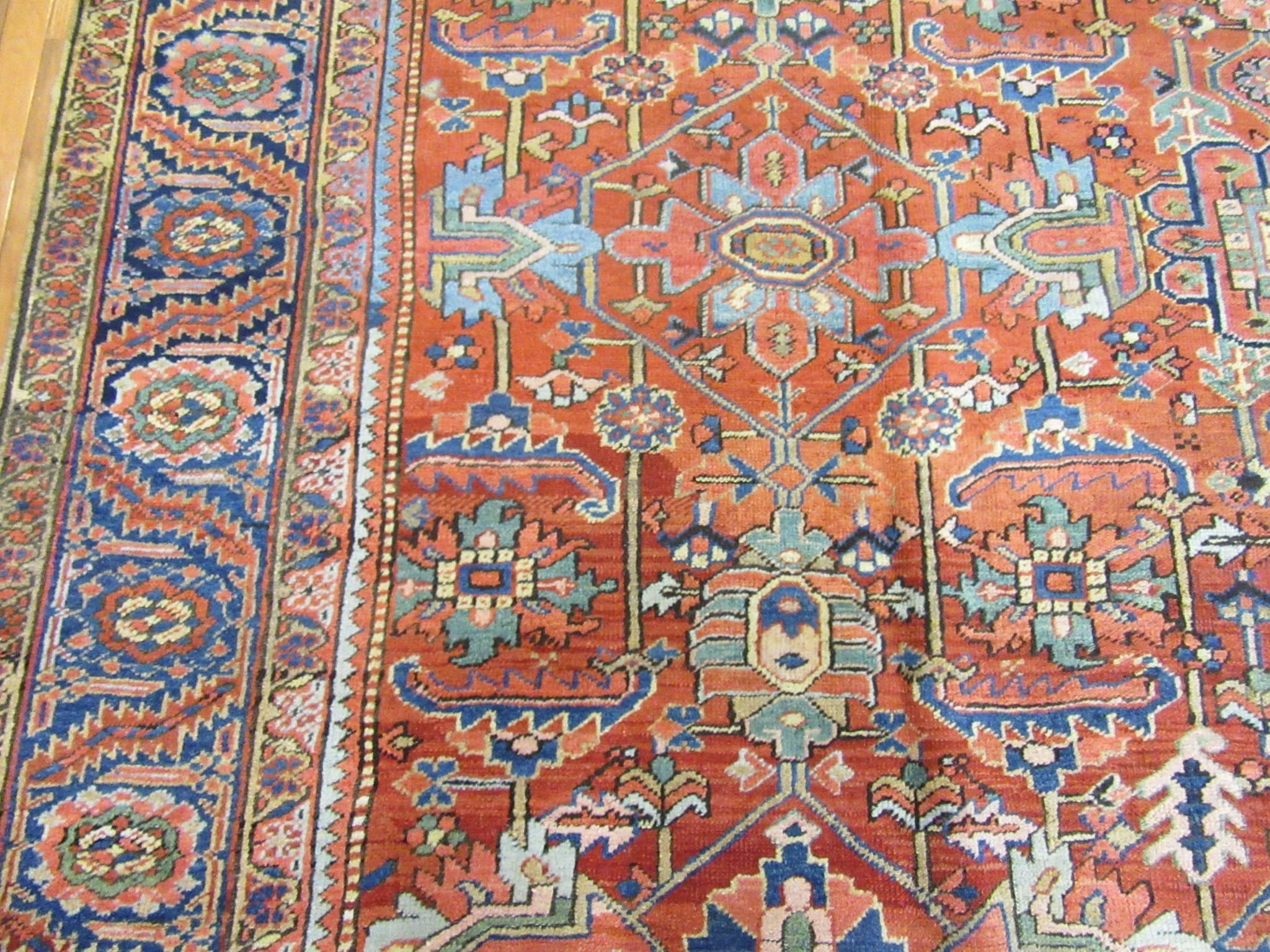 Large Antique Hand-Knotted Persian Heriz Rug 2