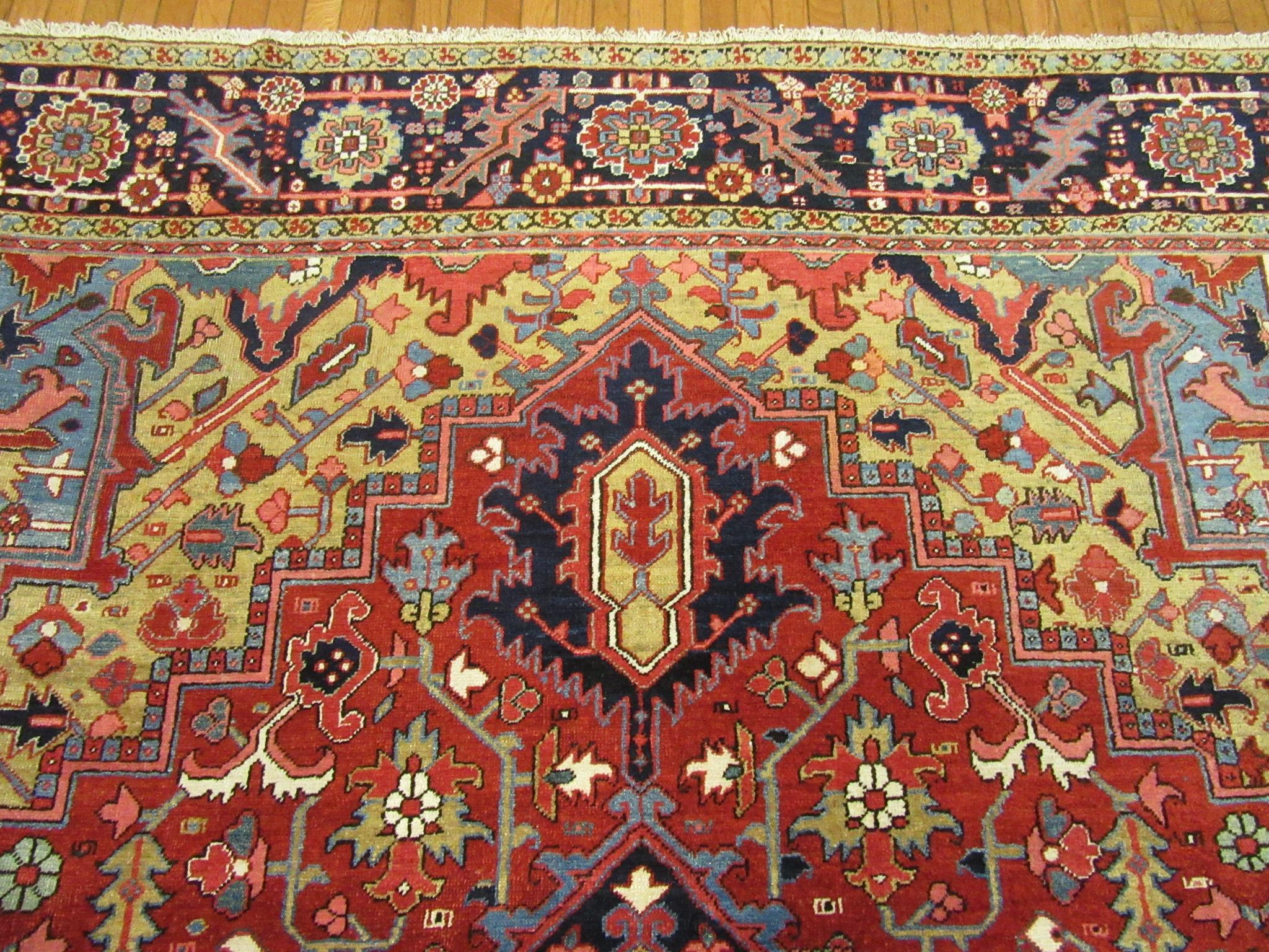 Wool Large 10 x 13 Antique Hand Knotted Red wool Persian Heriz Rug For Sale