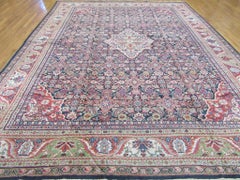 Large Antique Hand Knotted Wool Navy Blue Persian Mahal Rug