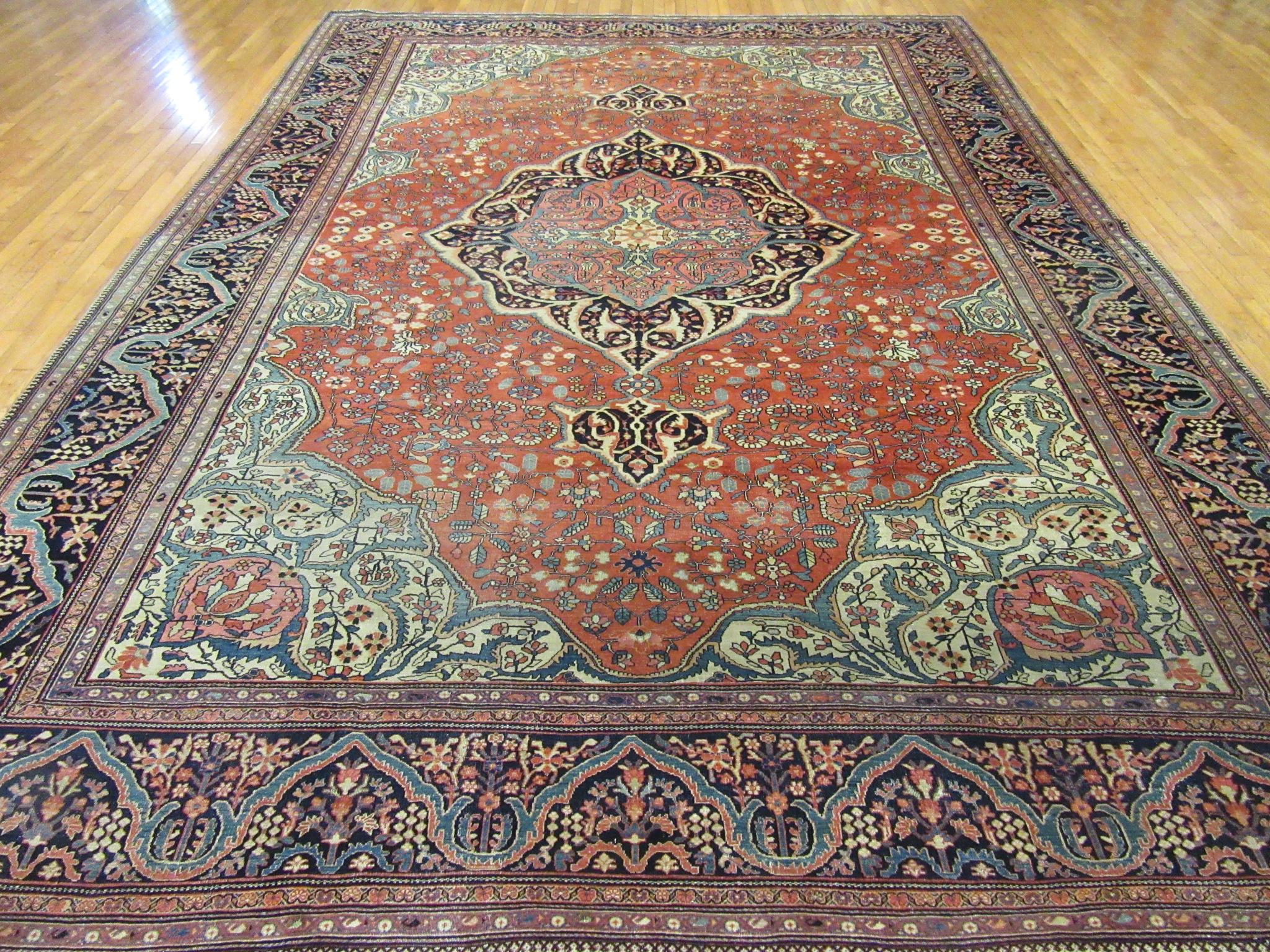 Large Antique Hand Knotted Persian Sarouk Farahan Rug For Sale 8