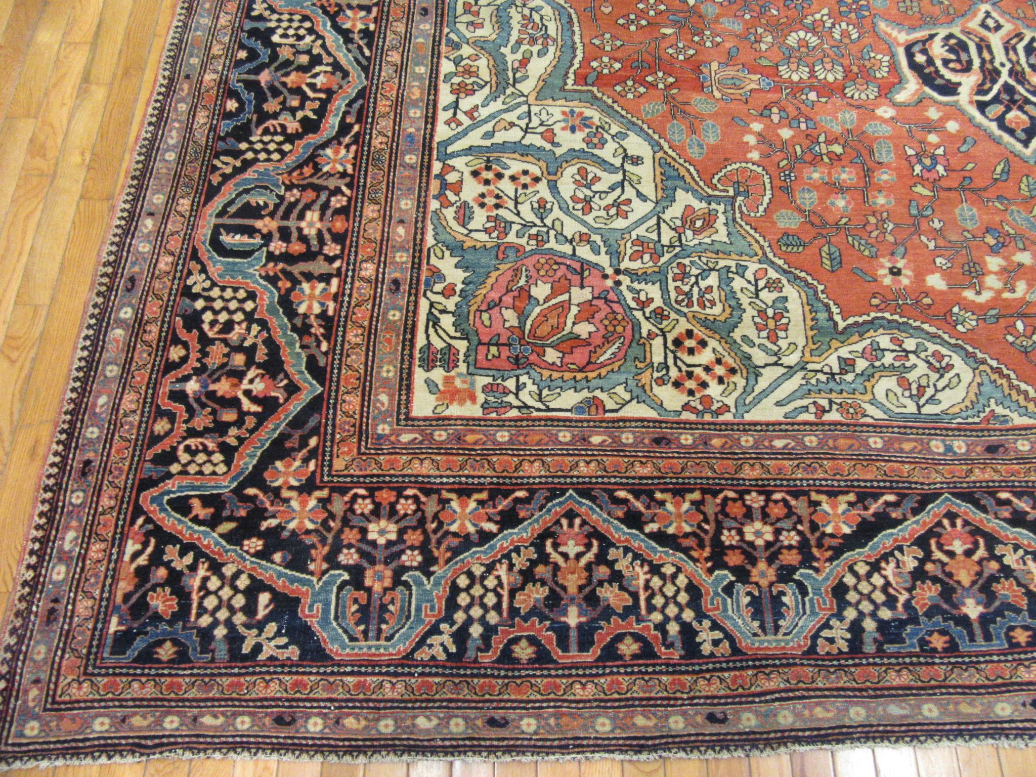 Hand-Knotted Large Antique Hand Knotted Persian Sarouk Farahan Rug For Sale