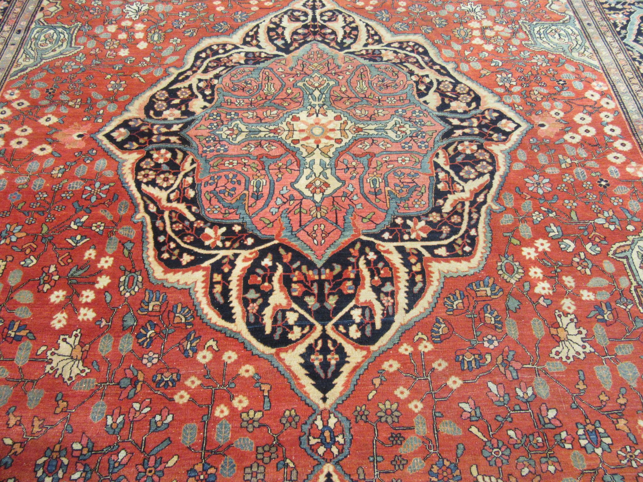 Wool Large Antique Hand Knotted Persian Sarouk Farahan Rug For Sale