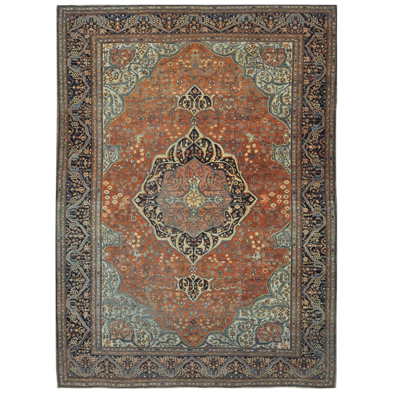 Large Antique Hand Knotted Persian Sarouk Farahan Rug For Sale