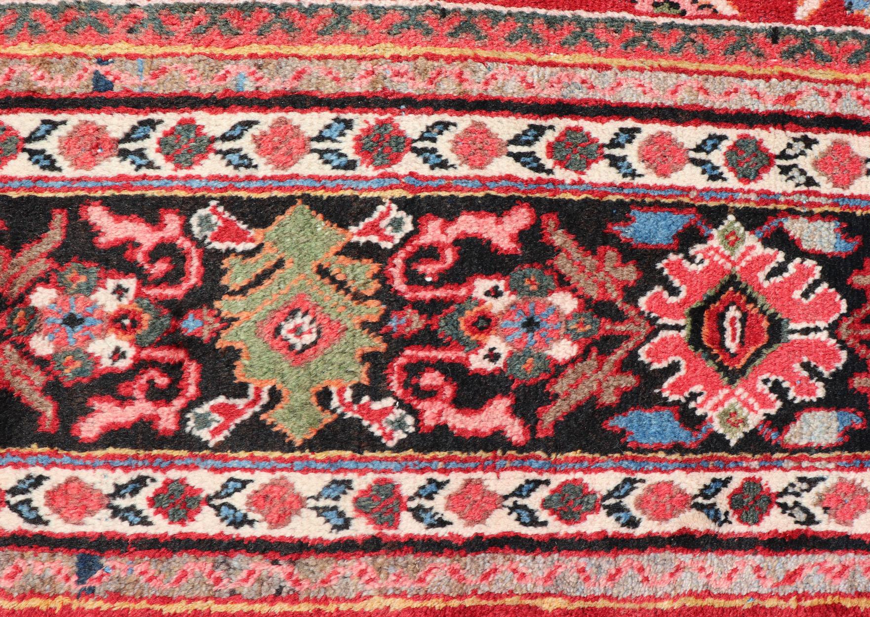 Wool Large Antique Hand Knotted Persian Sultanabad-Mahal Rug with Medallion Design For Sale