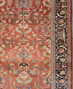 Large Antique Hand Knotted Persian Sultanabad Rug in Red and Blue